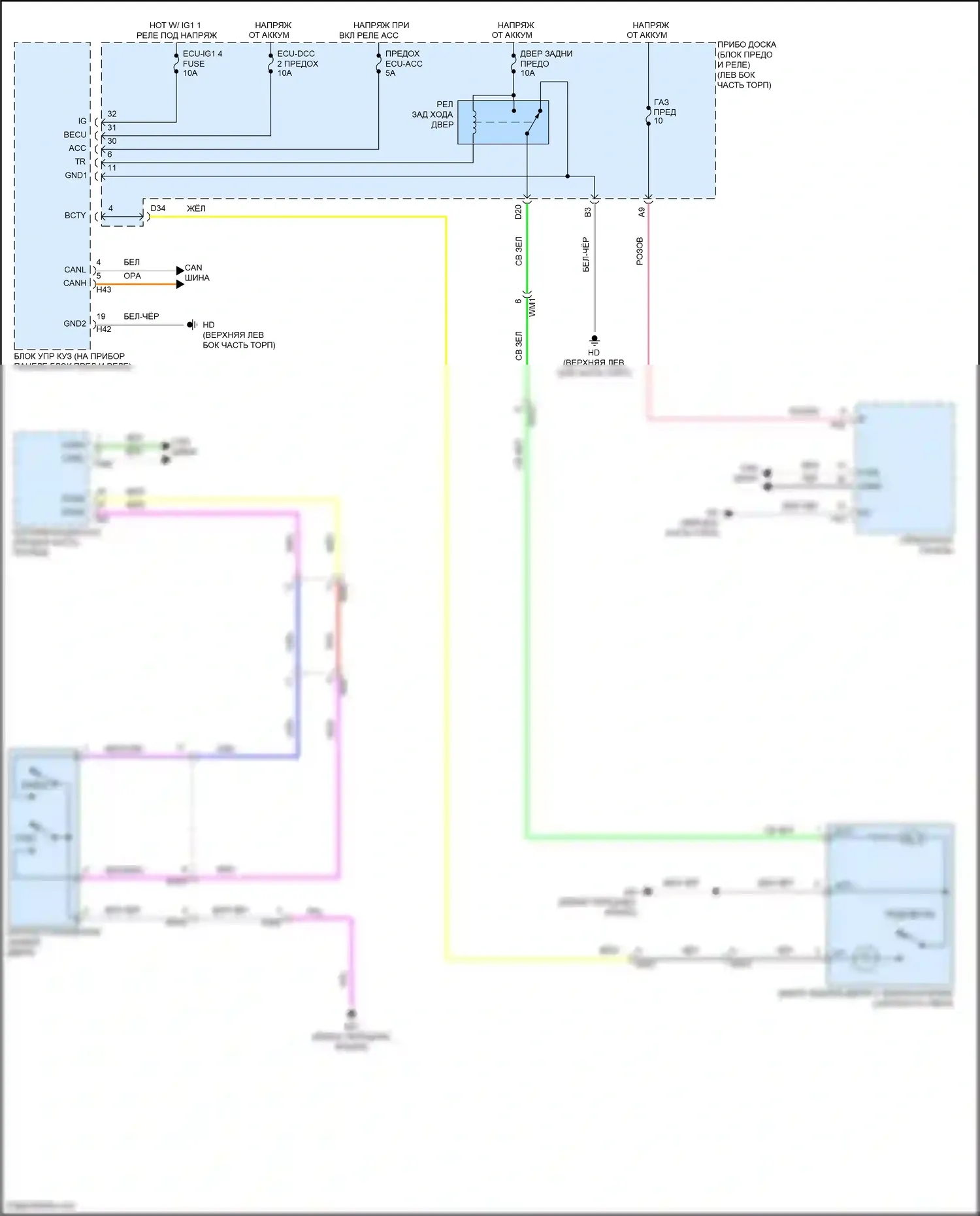 Highlander Toyota IV (2019-2024): Электросхема открывателя задней двери, без задней двери питания 