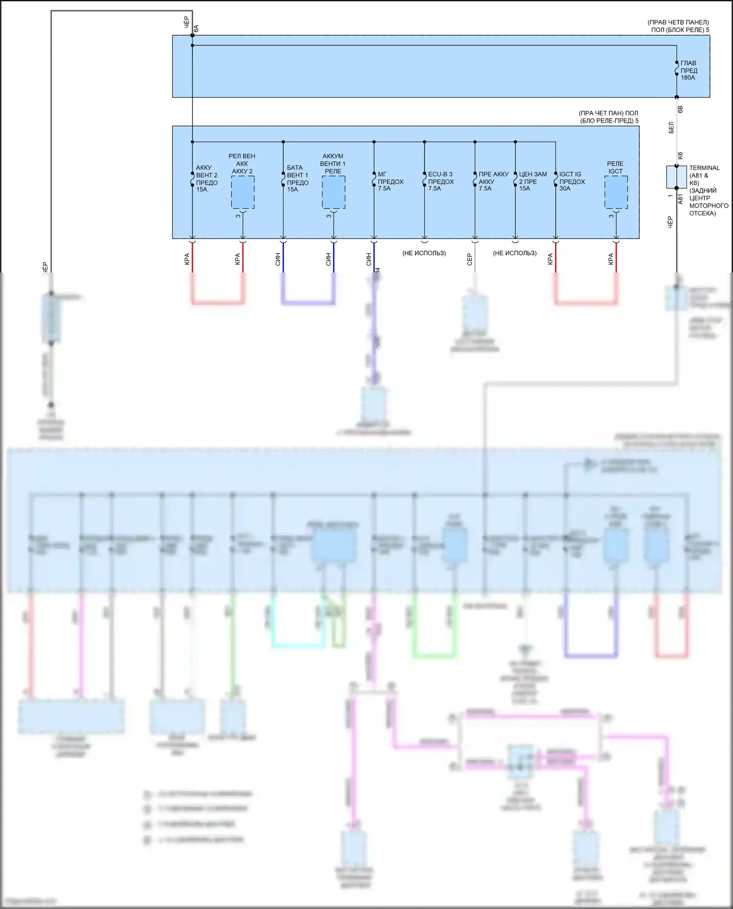 Highlander Toyota IV (2019-2024): Электросхема блока предохранителей реле, гибридного (1 из 12) 