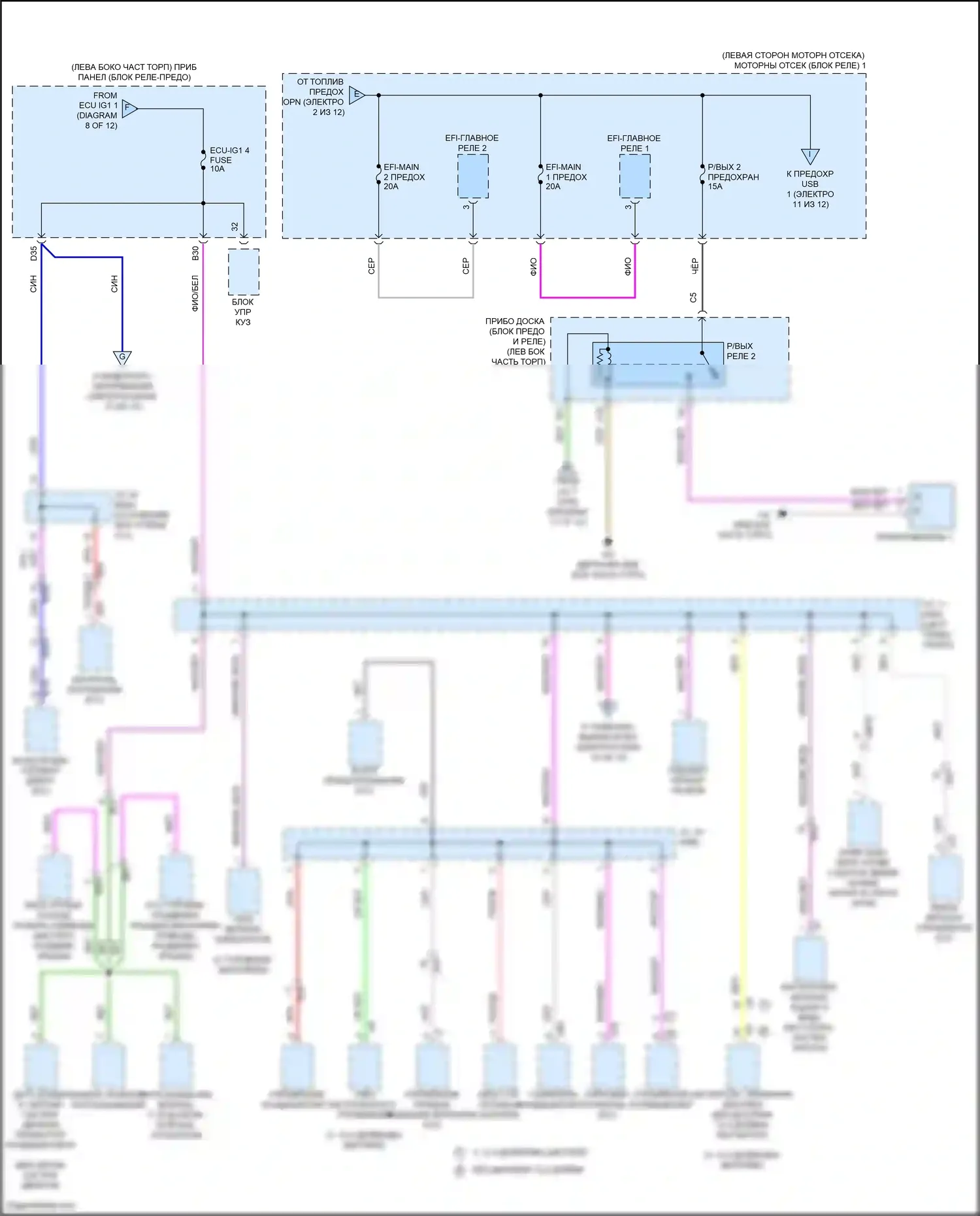 Highlander Toyota IV (2019-2024): Электросхема блока предохранителей реле, гибридного (3 из 12) 