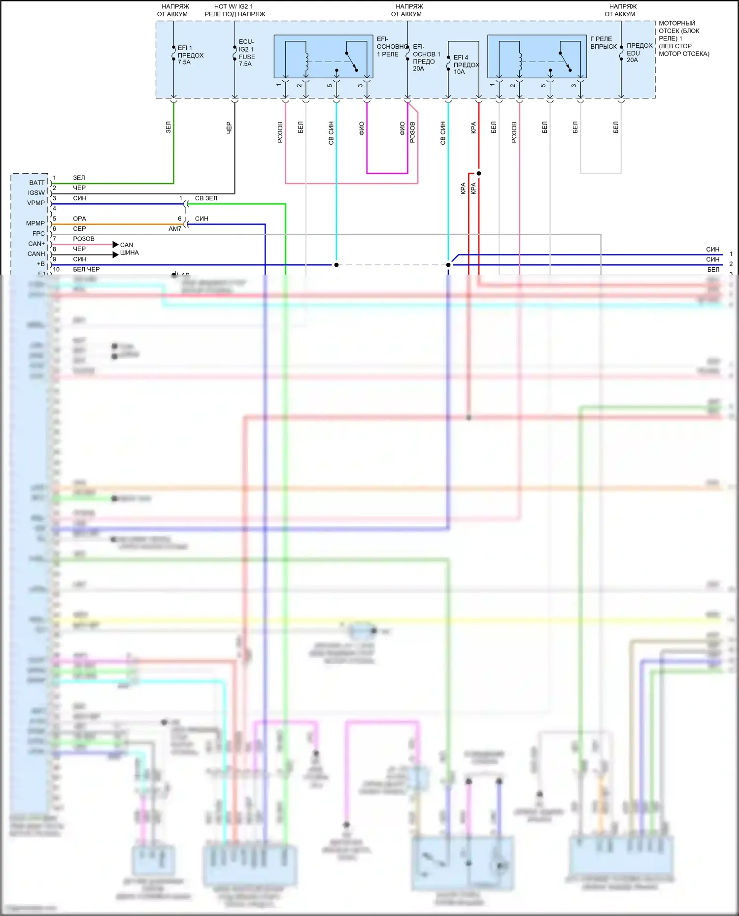Highlander Toyota IV (2019-2024): Электросхема двигатель 2.5л гибрид, электросхема органов управления двигателем (1 из 7) 