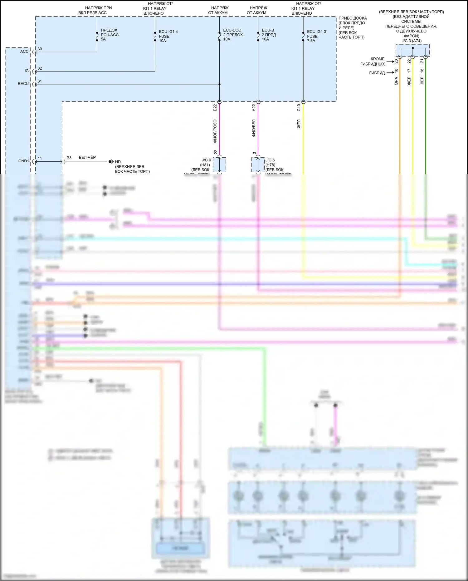 Highlander Toyota IV (2019-2024): Электросхема фар (1 из 4) 