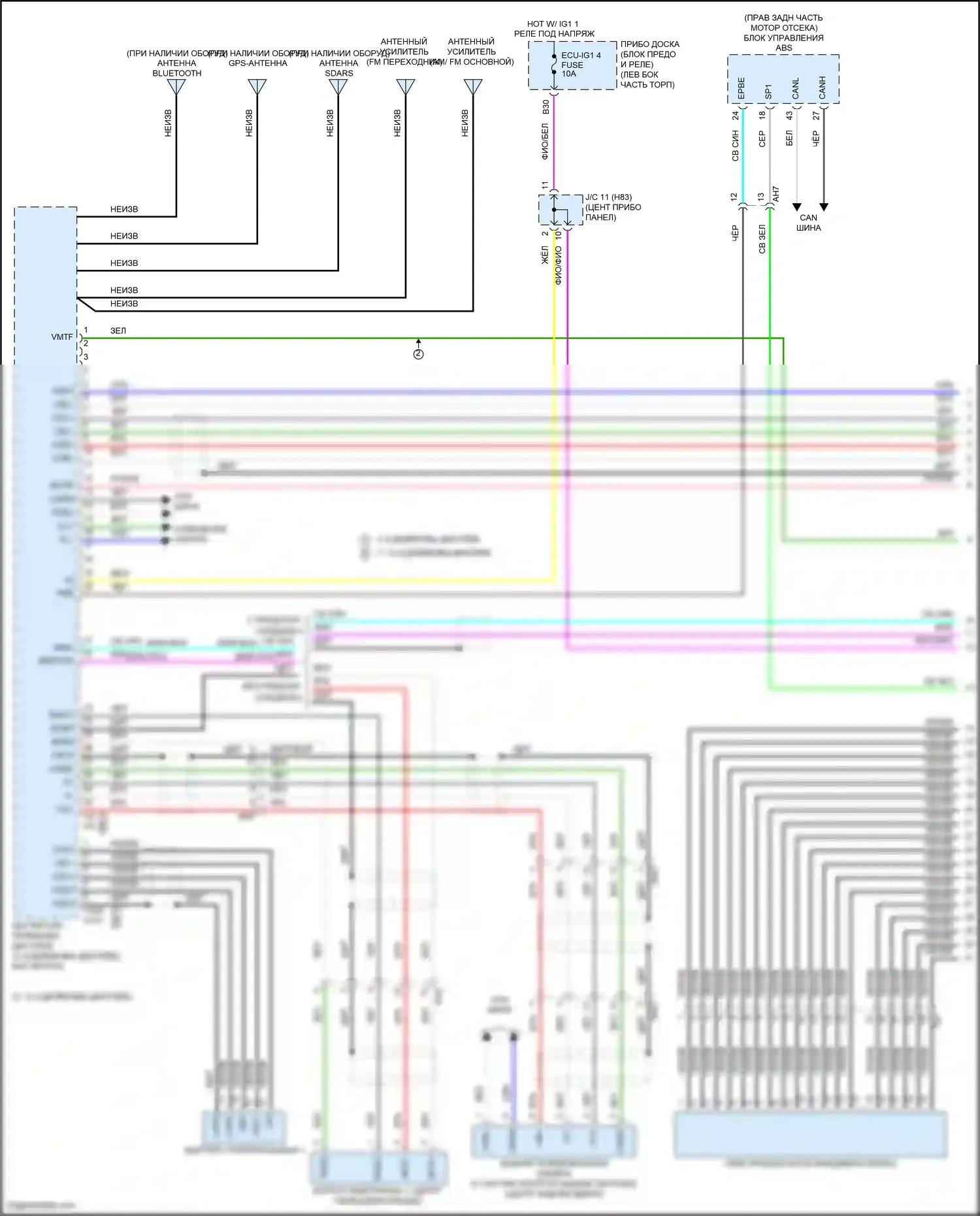Highlander Toyota IV (2019-2024): Электросхема магнитолы, с отдельным усилителем (1 из 7) 