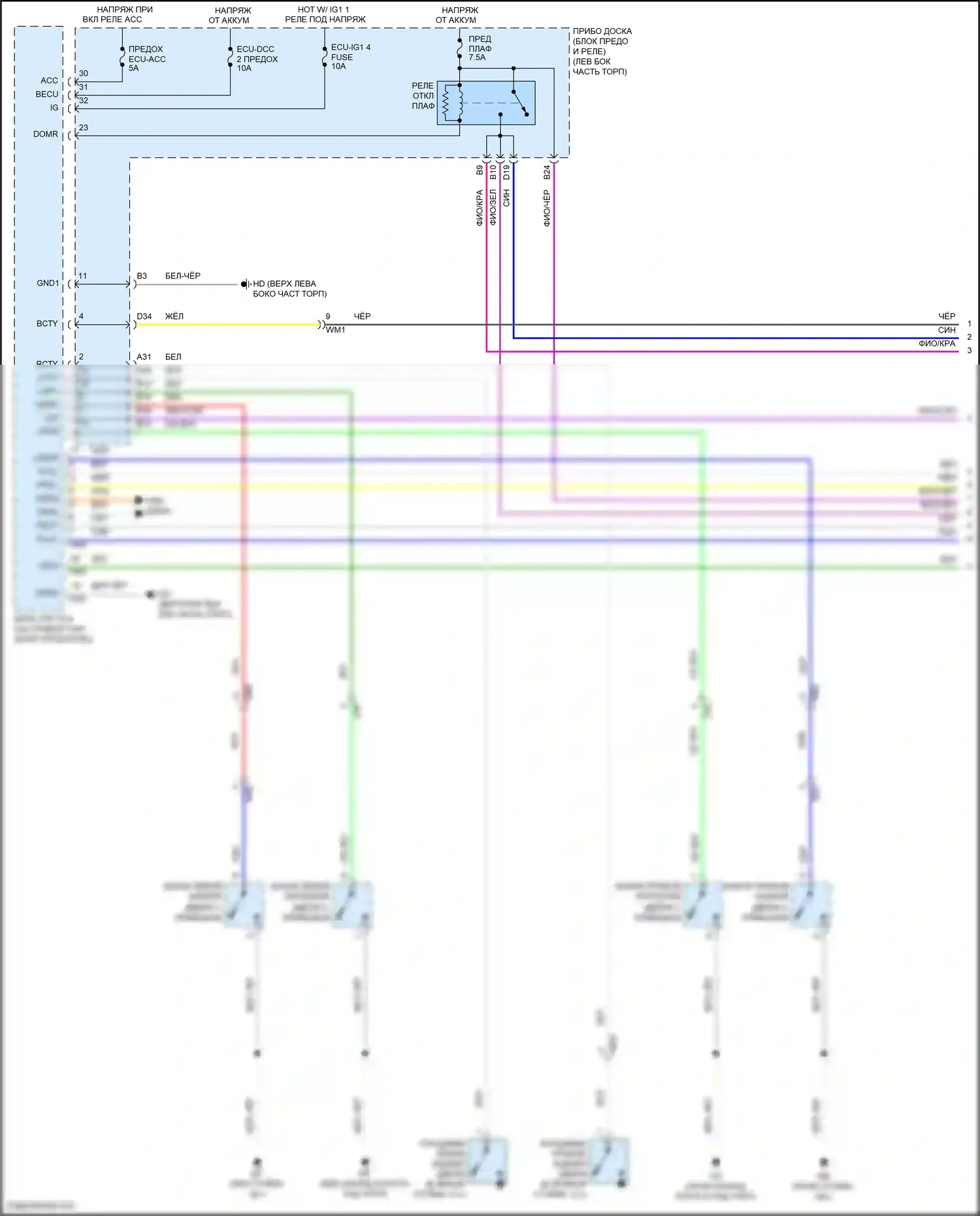 Highlander Toyota IV (2019-2024): Электросхема освещения салона (1 из 3) 