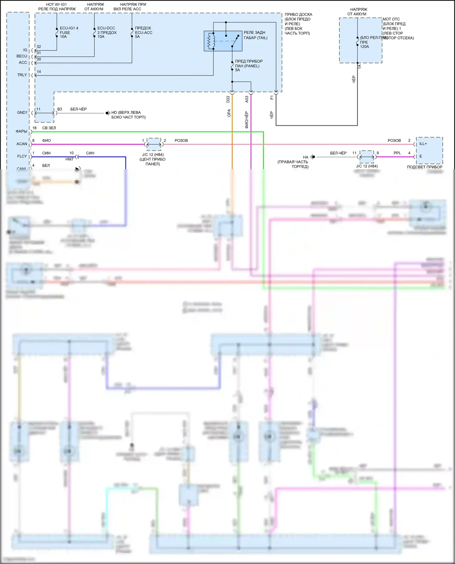 Highlander Toyota IV (2019-2024): Электросхема подсветки приборной панели (1 из 4) 