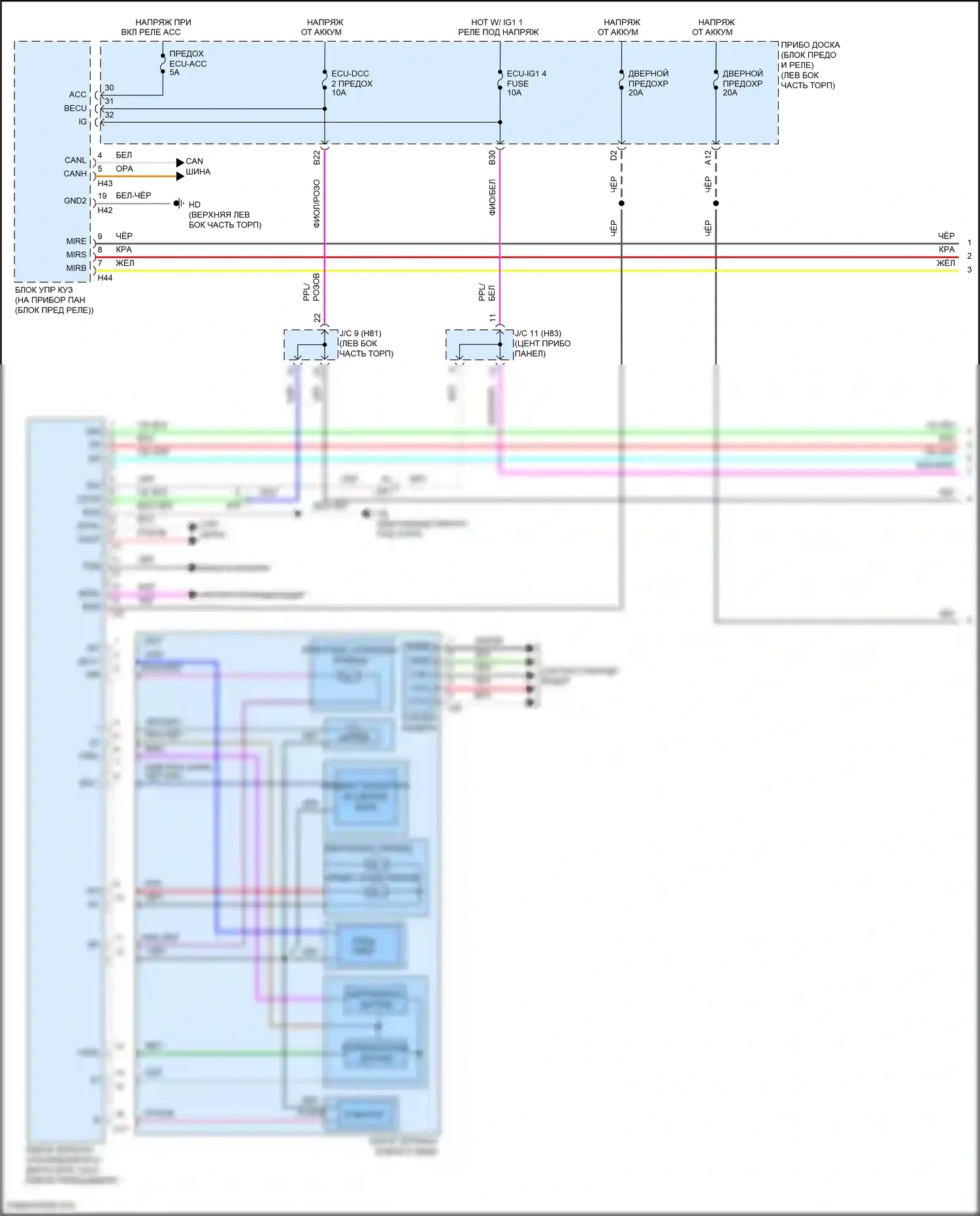 Highlander Toyota IV (2019-2024): Электросхема памяти зеркал (1 из 2) 
