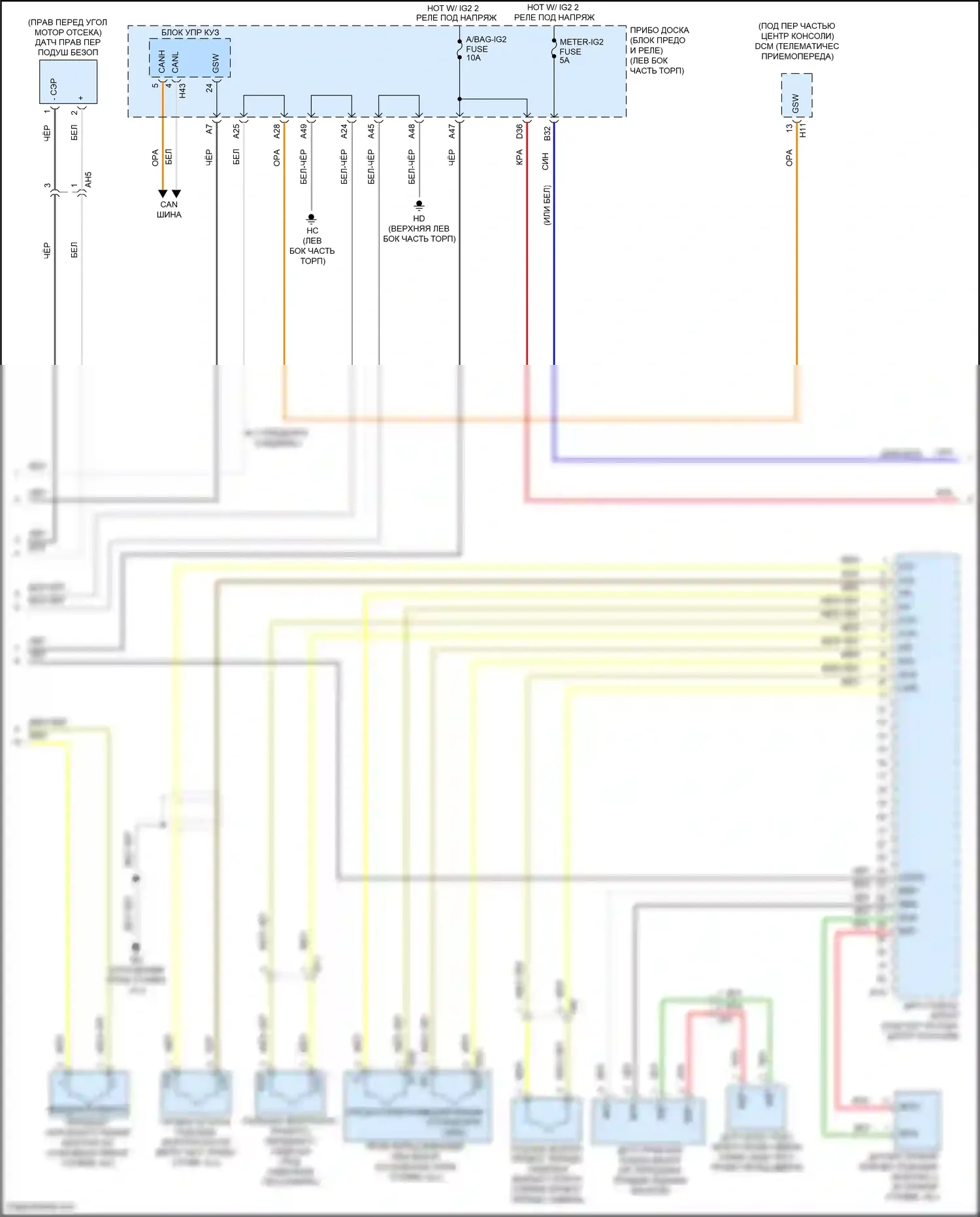 Highlander Toyota IV (2019-2024): Электросхема подушек безопасности (2 из 3) 