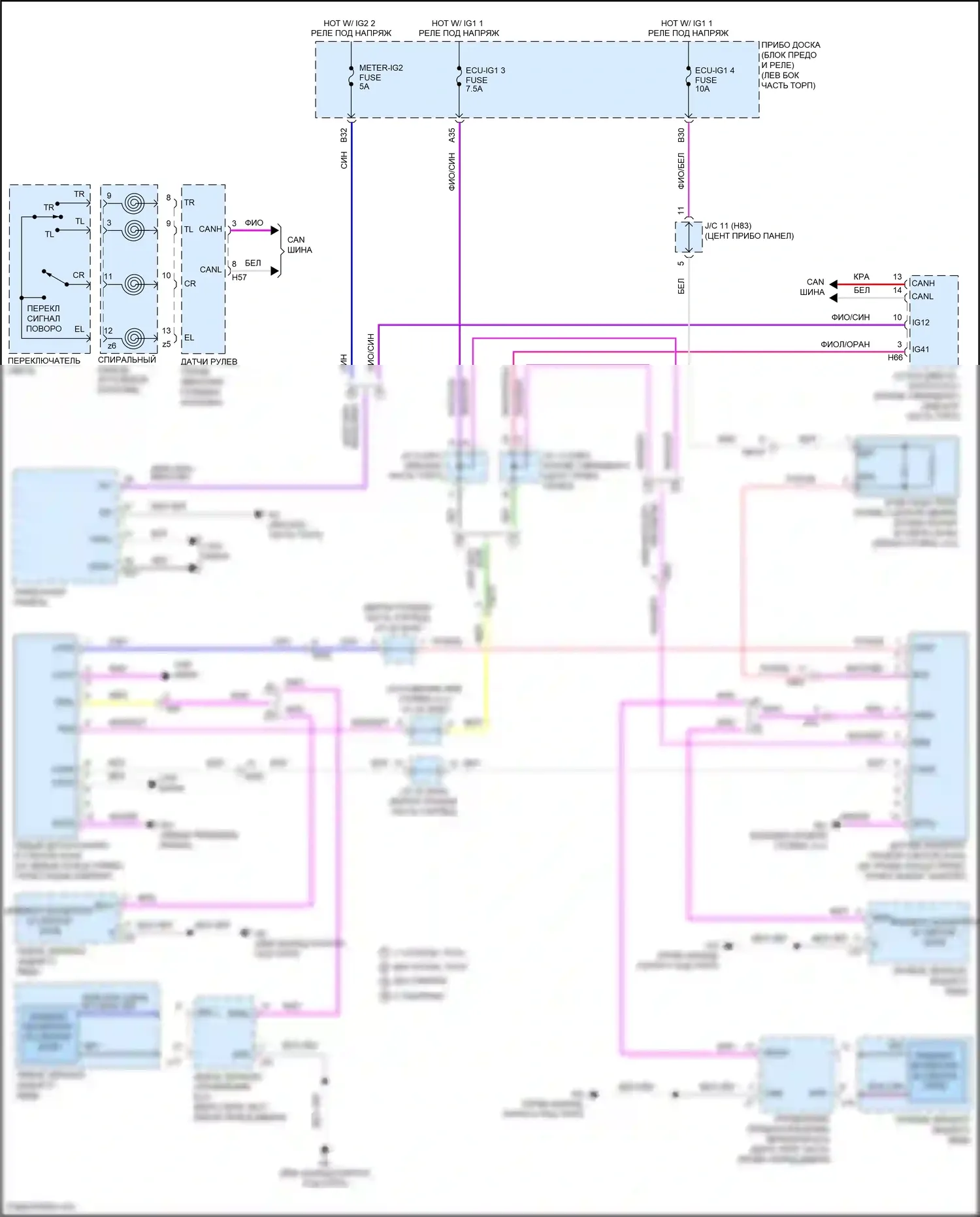 Highlander Toyota IV (2019-2024): Электросхема мониторинга в слепой зоне 