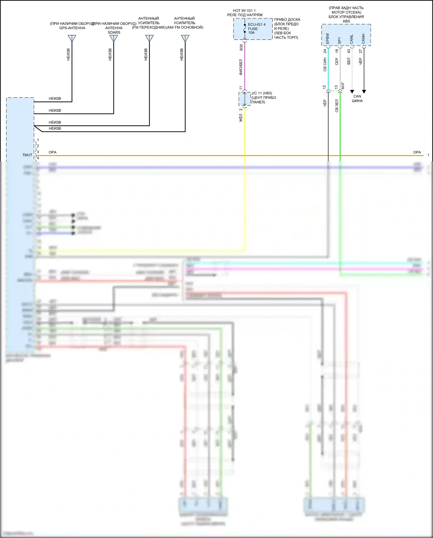 Highlander Toyota IV (2019-2024): Электросхема навигации, со встроенным усилителем (1 из 4) 