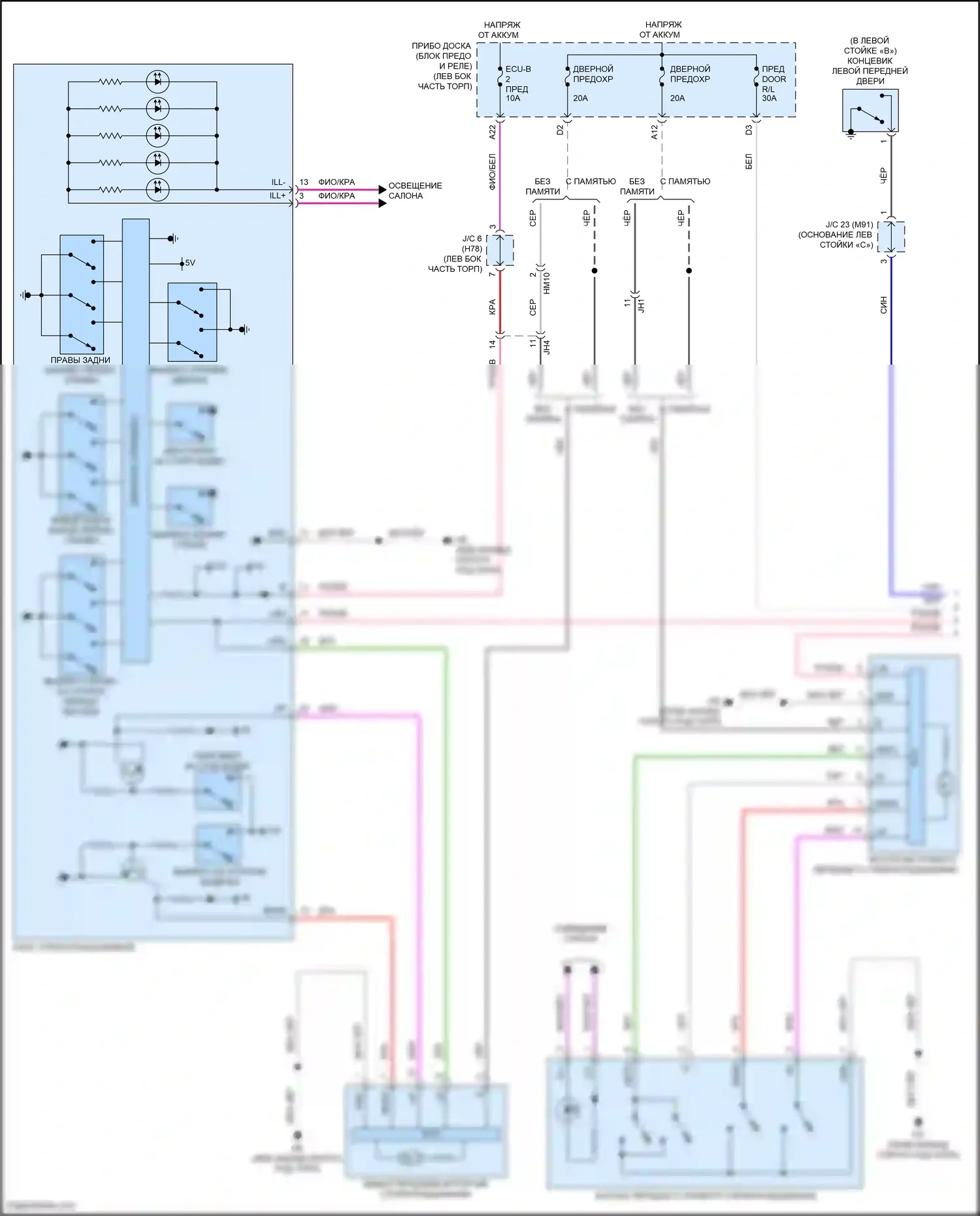 Highlander Toyota IV (2019-2024): Электросхема стеклоподъемников (1 из 2) 