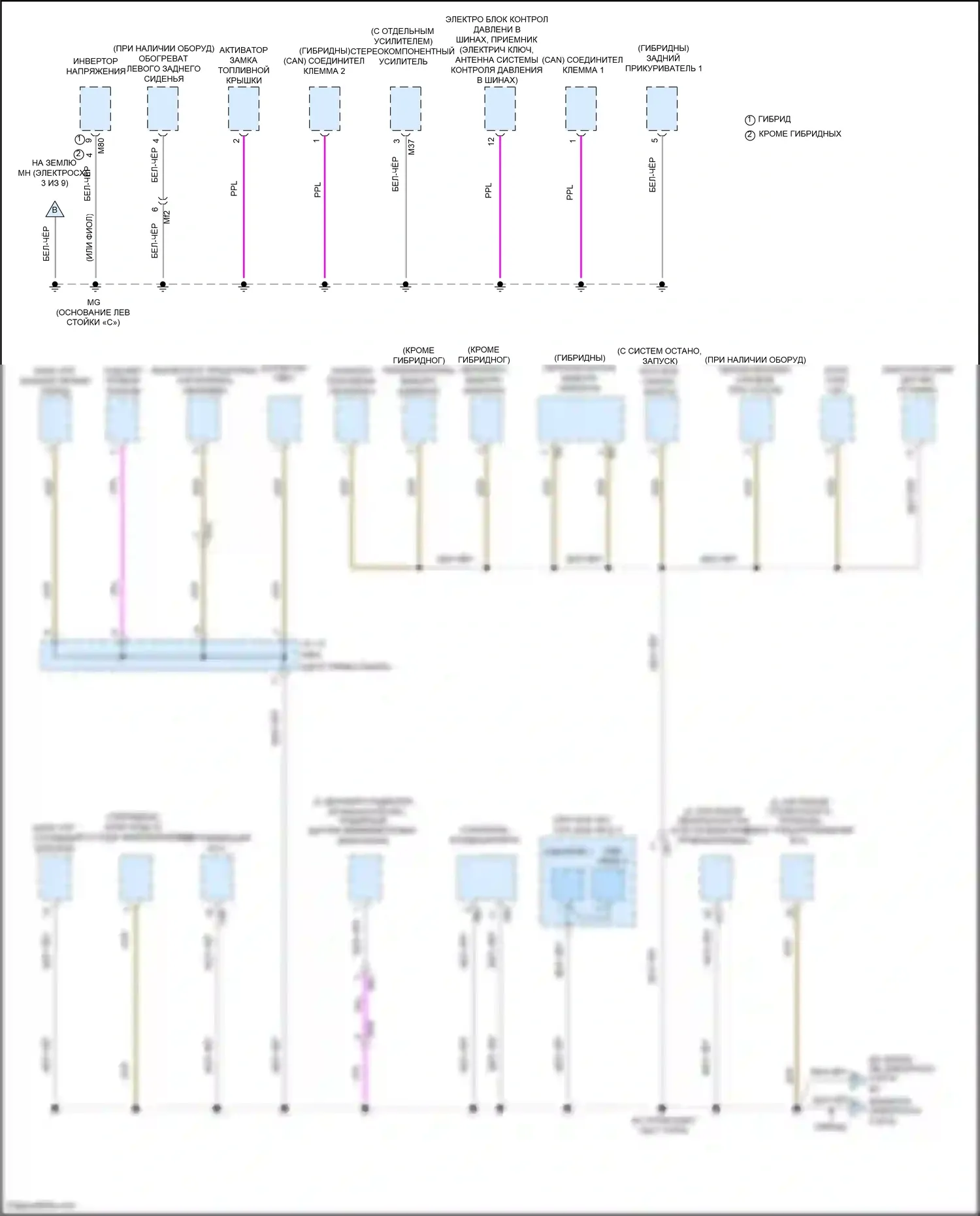 Highlander Toyota IV (2019-2024): Электросхема точек подключения масс (4 из 9) 