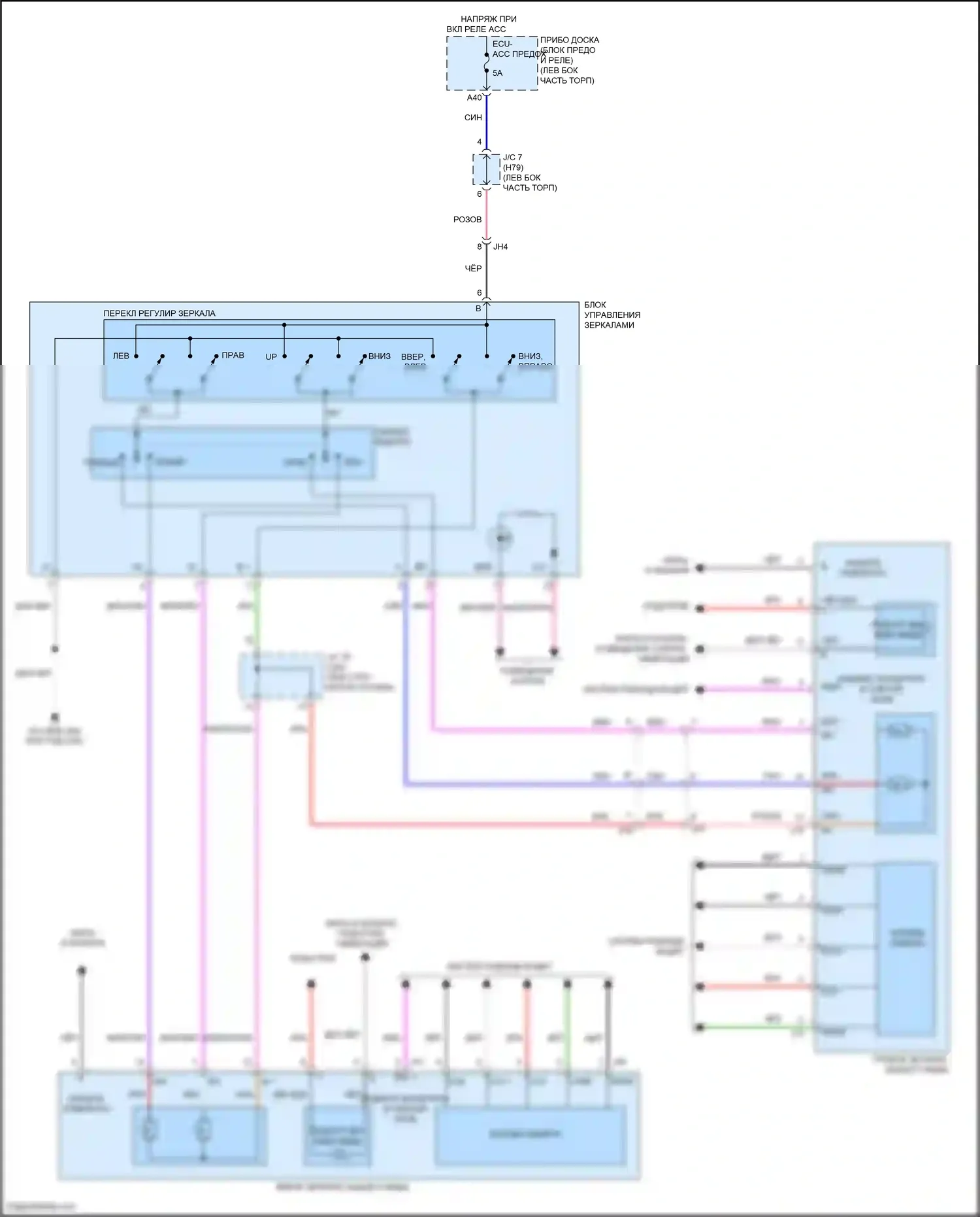 Highlander Toyota IV (2019-2024): Электросхема управления зеркалами заднего вида 