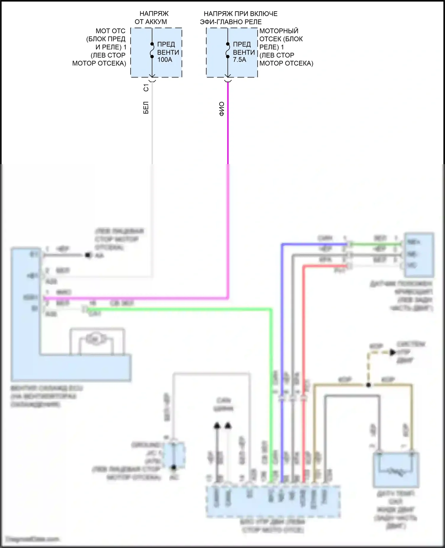 Highlander Toyota IV (2019-2024): Электросхема вентилятора охлаждения, кроме гибридного 