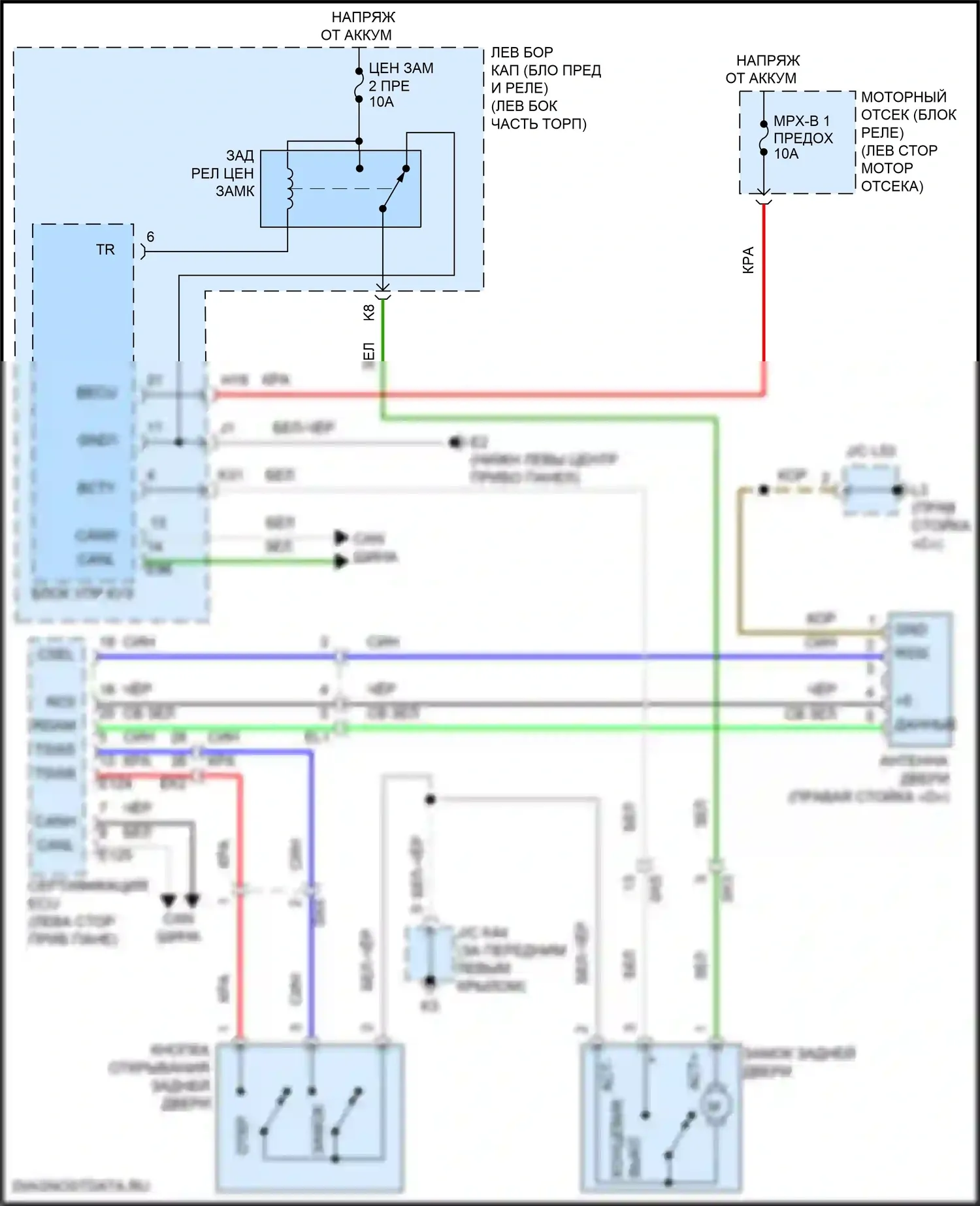 Land Cruiser Toyota 200 рестайлинг 2 (2015-2021): Электросхема устройства открывания задней двери 