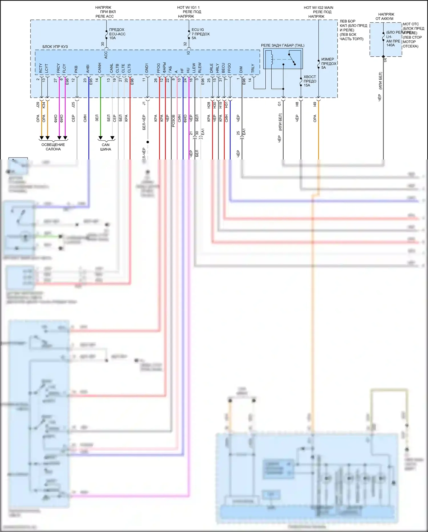 Land Cruiser Toyota 200 рестайлинг 2 (2015-2021): Электросхема фар и противотуманных фар (1 из 2) 