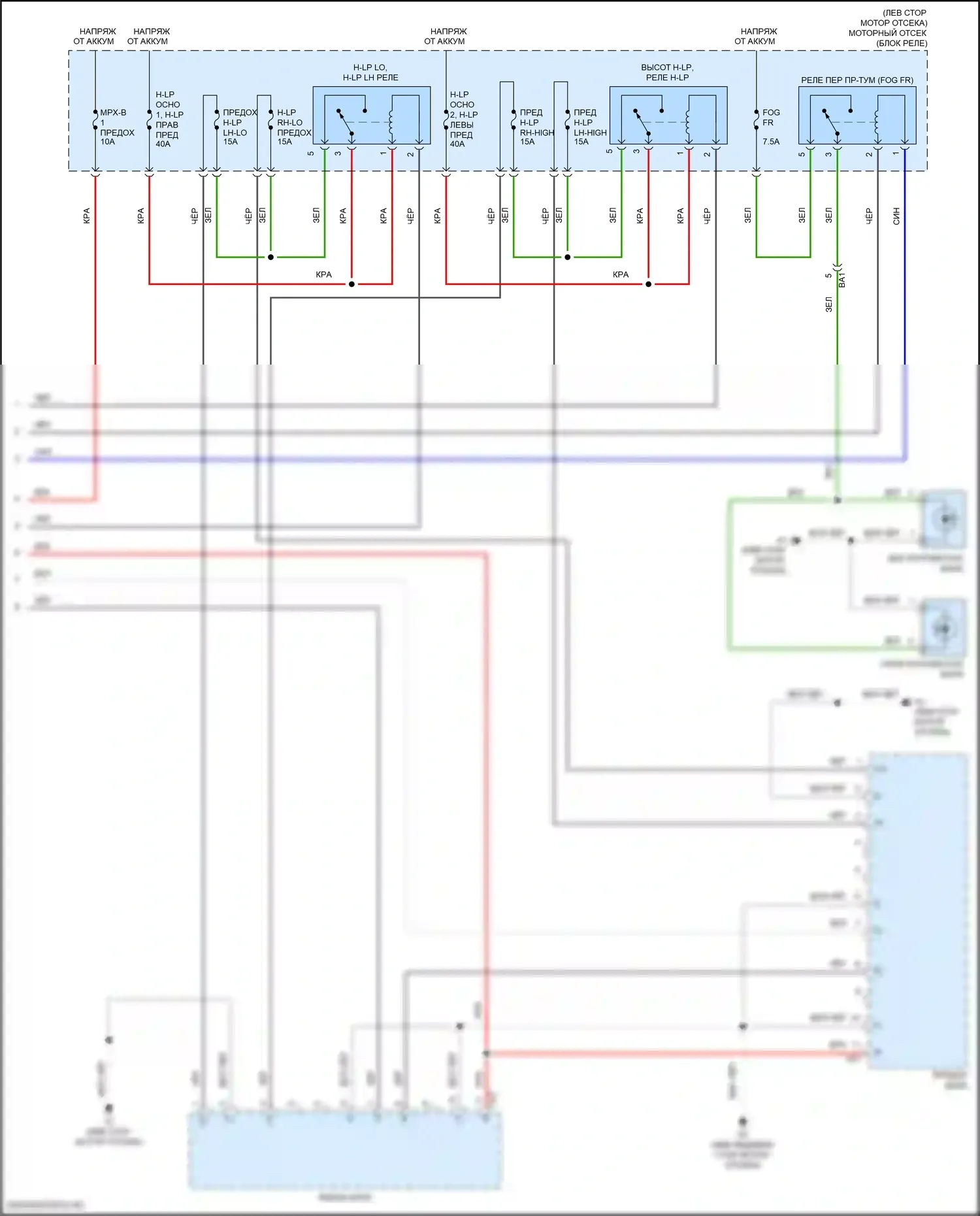 Land Cruiser Toyota 200 рестайлинг 2 (2015-2021): Электросхема фар и противотуманных фар (2 из 2) 