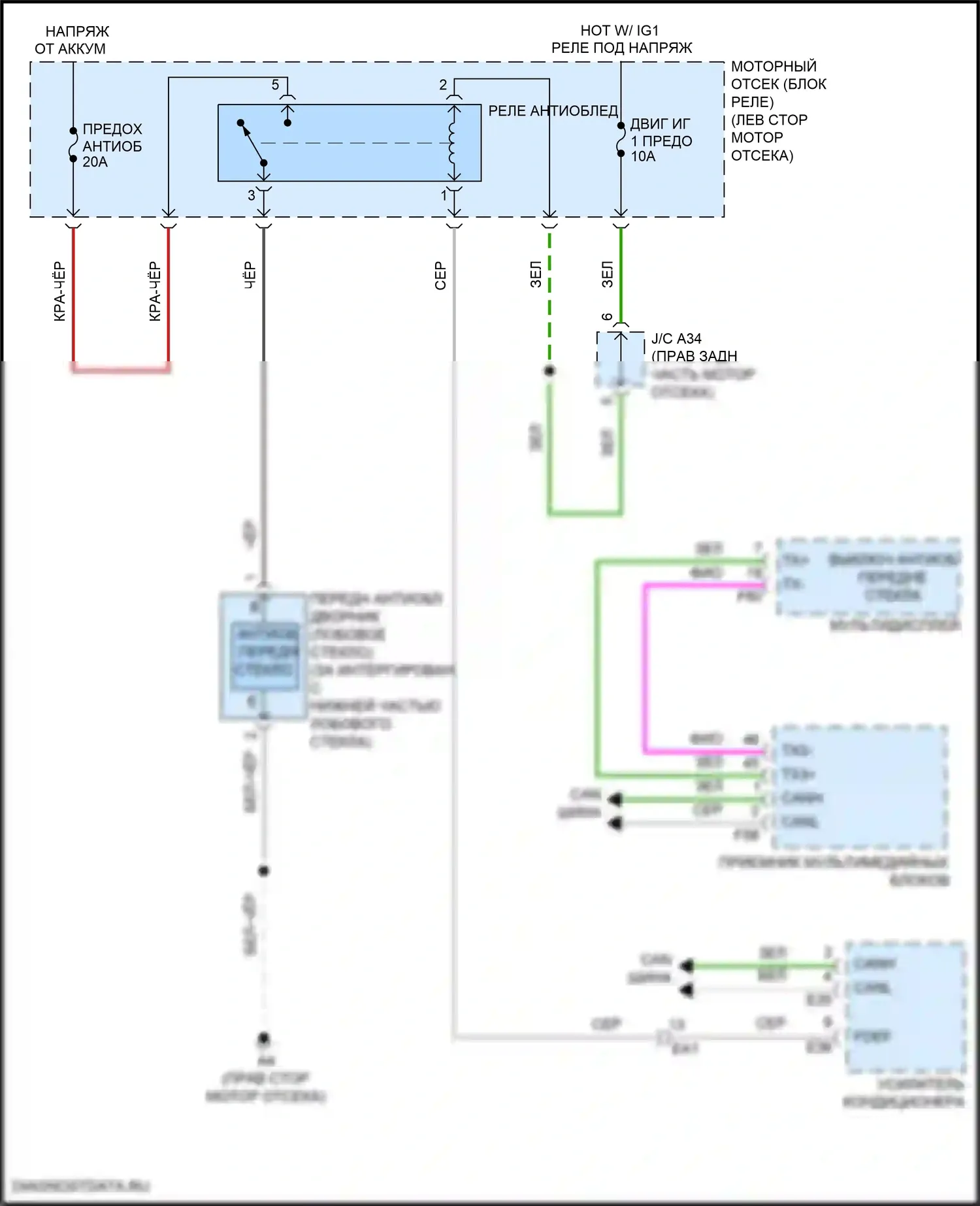 Land Cruiser Toyota 200 рестайлинг 2 (2015-2021): Электросхема переднего антиобледенителя 