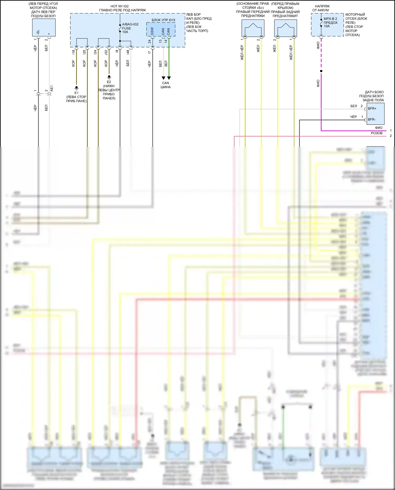 Land Cruiser Toyota 200 рестайлинг 2 (2015-2021): Электросхема подушек безопасности (2 из 3) 