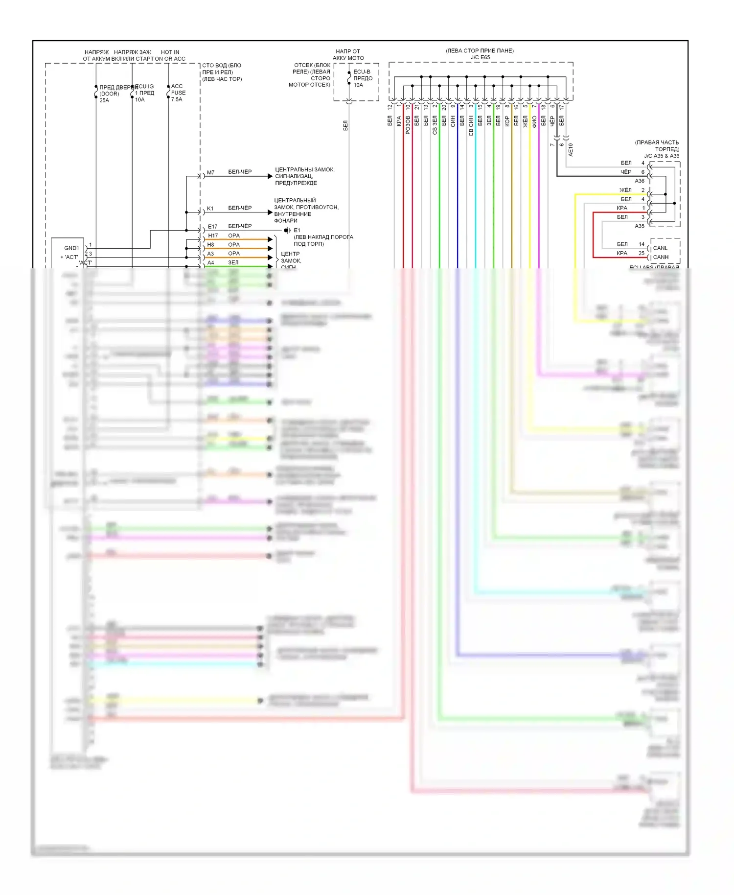 Matrix Toyota E140 (2008-2014): Электросхема блоков управления кузовом 
