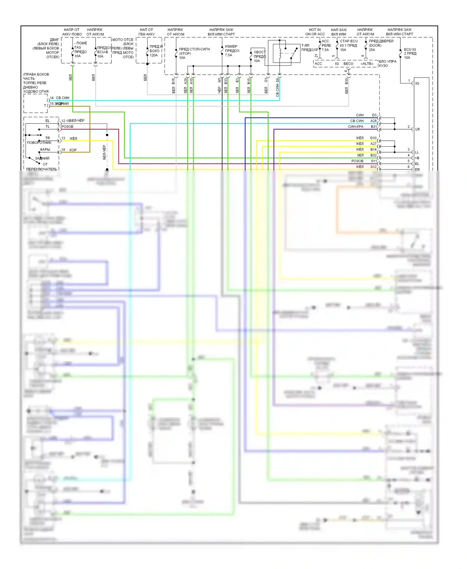 Matrix Toyota E140 (2008-2014): Электросхема фар и фонарей 