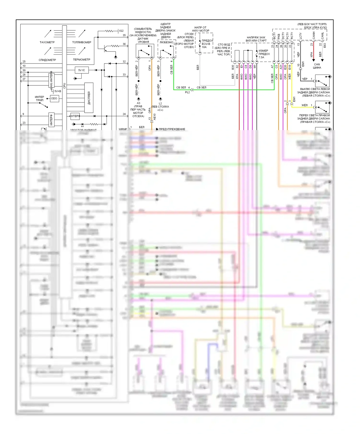 Matrix Toyota E140 (2008-2014): Электросхема приборной панели 