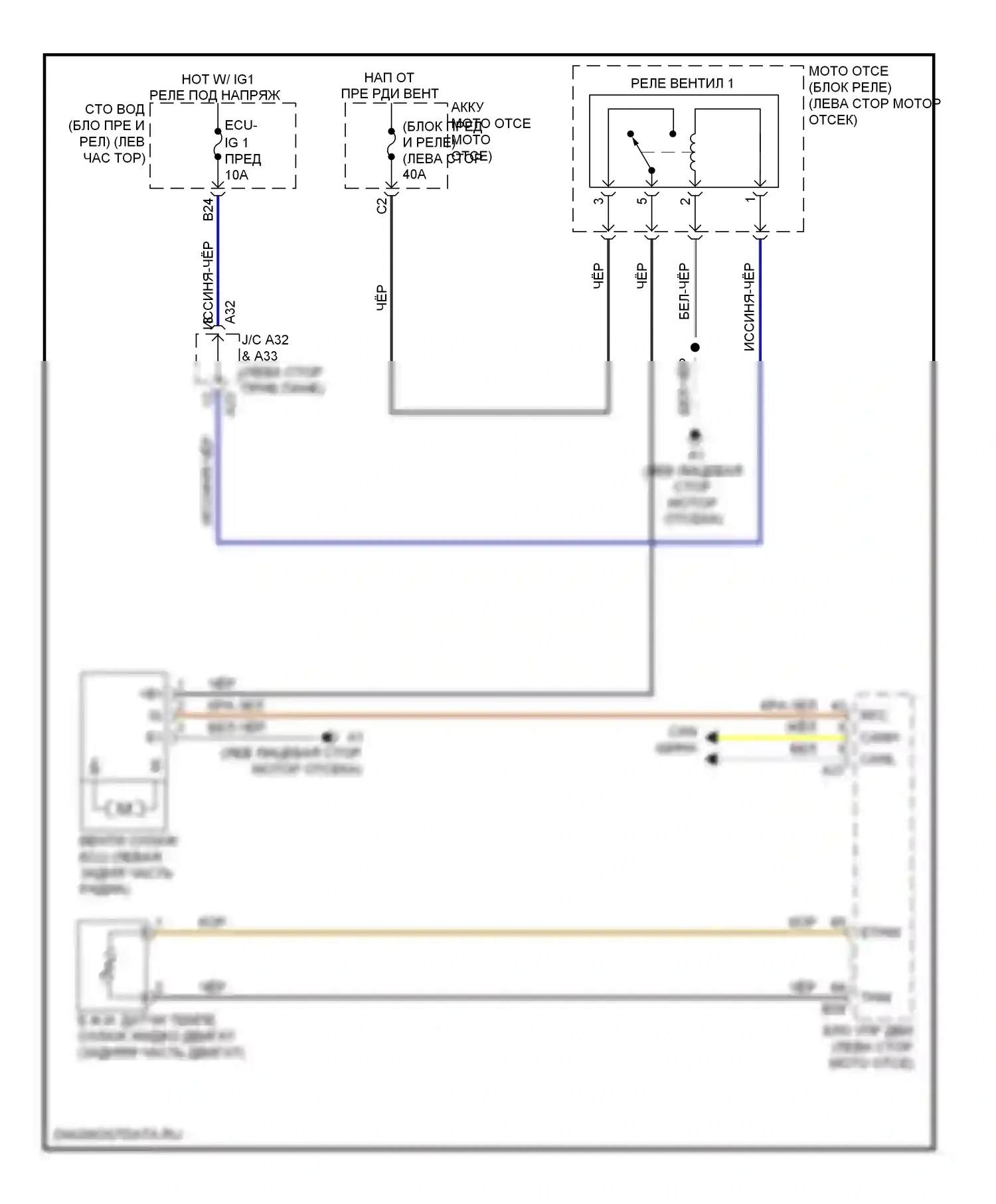 Matrix Toyota E140 (2008-2014): 1.8l, электросхема вентилятора охлаждения 
