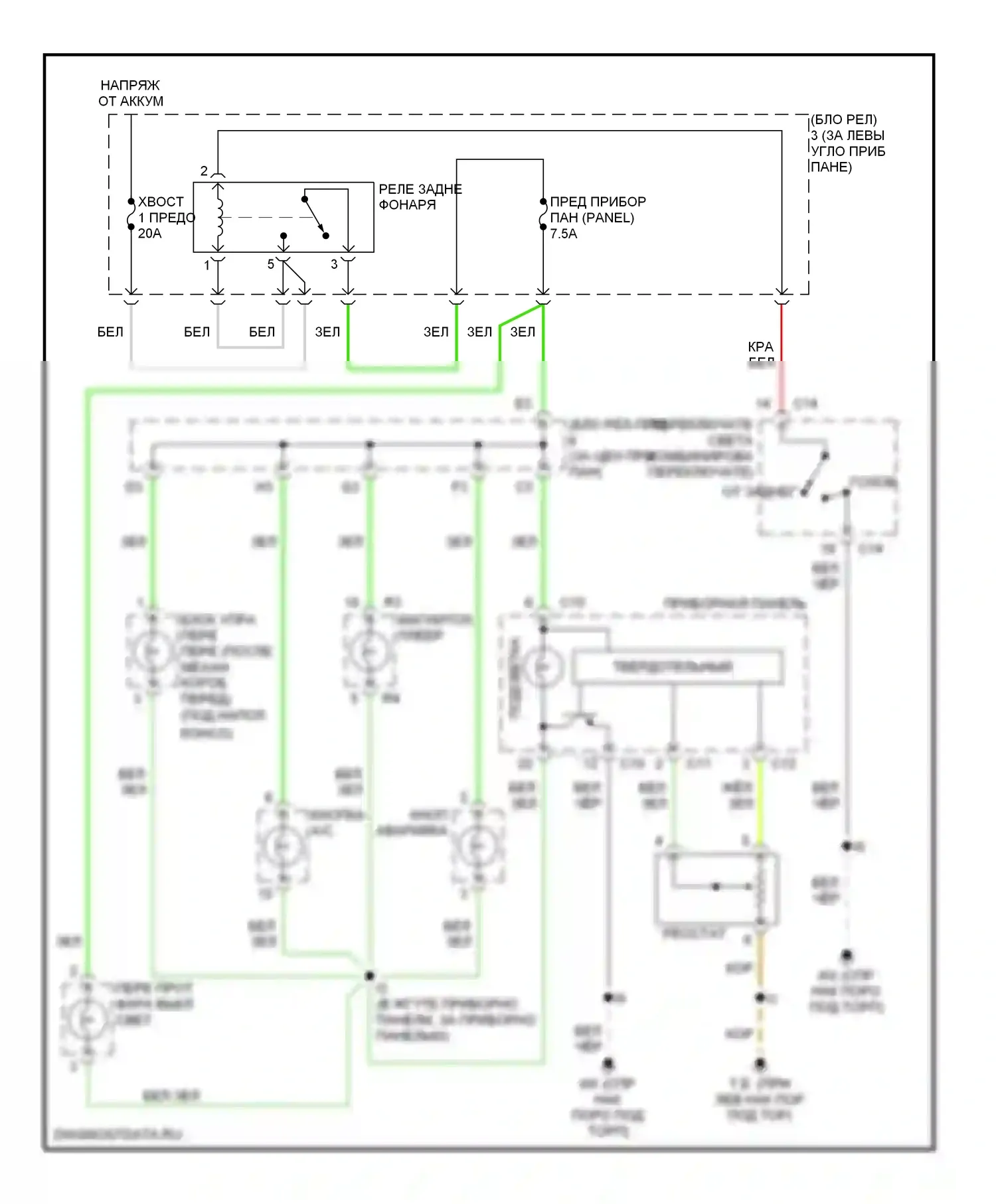 MR2 Toyota W30 (1999-2007): Электросхема подсветки приборной панели 