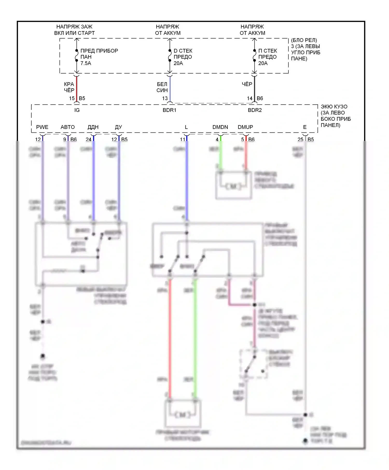 MR2 Toyota W30 (1999-2007): Стеклоподъемники электросхема 