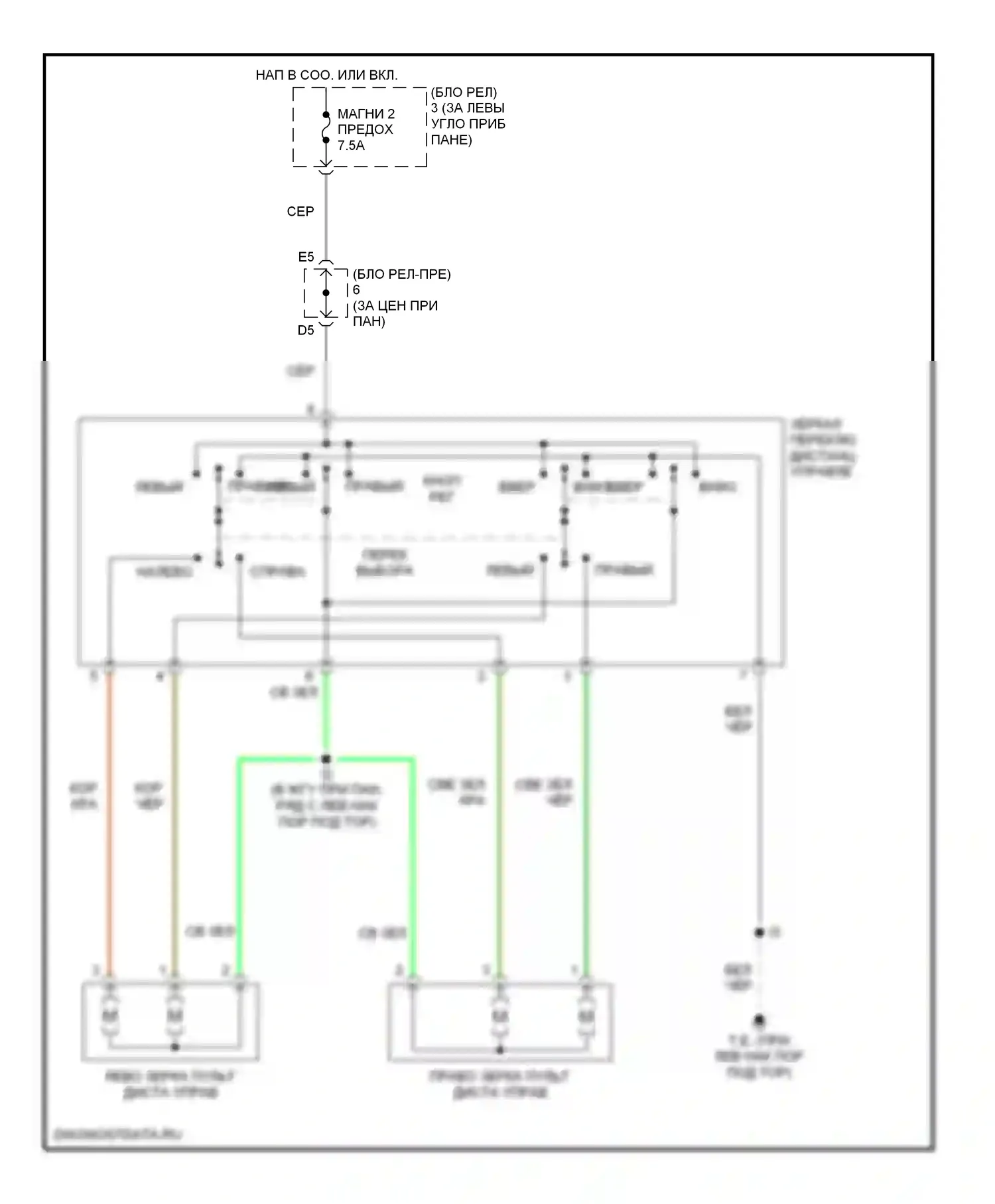 MR2 Toyota W30 (1999-2007): Электросхема управления зеркалами заднего вида 