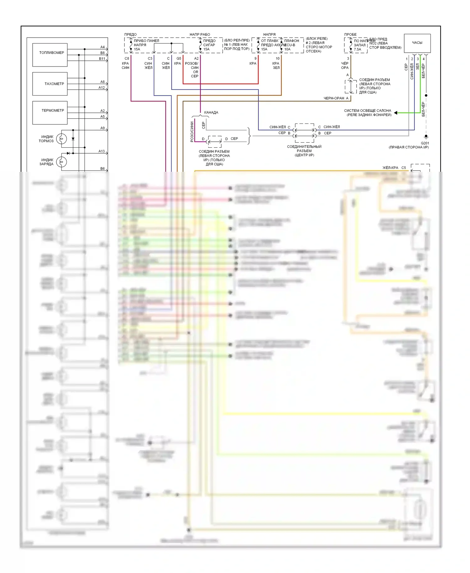 Paseo Toyota L40 (1991-1996): Электросхема приборной панели 