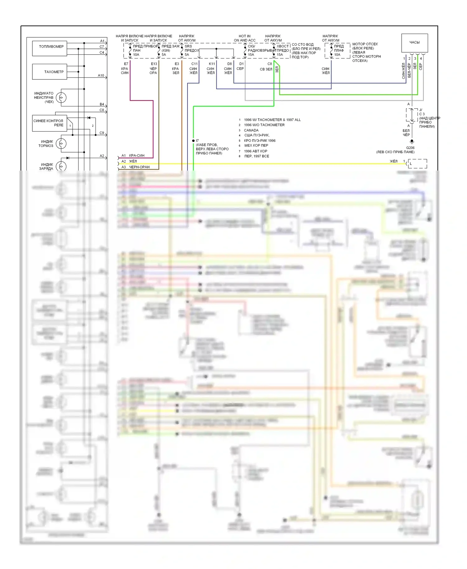 Paseo Toyota L50 (1996-1999): Электросхема приборной панели 