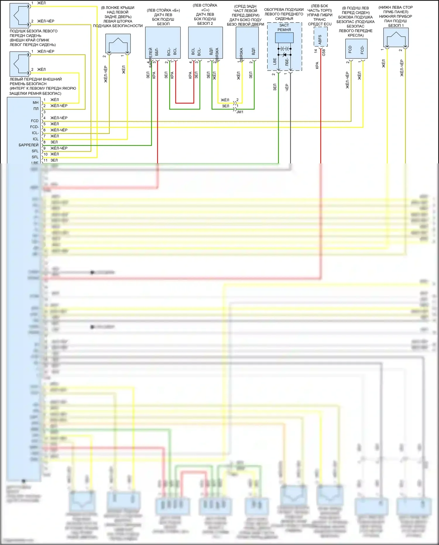 Prius C Toyota I рестайлинг (2014-2020): Электросхема подушек безопасности (1 из 2) 