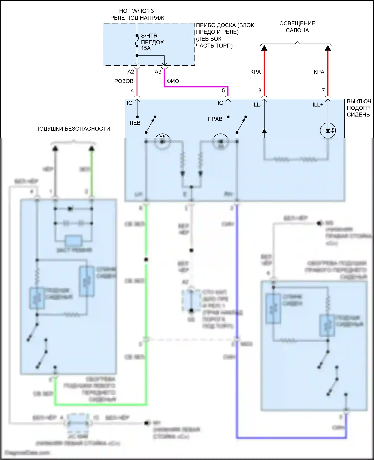 Prius C Toyota I рестайлинг (2014-2020): Электросхема сидений 