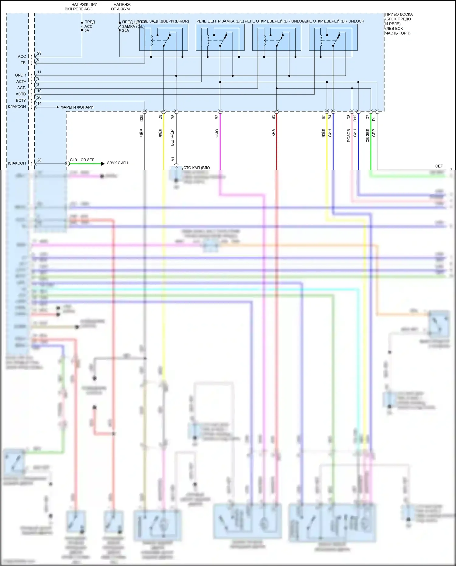 Prius C Toyota I рестайлинг (2014-2020): Электросхема центрального замка, без системы интеллектуальных ключей (1 из 2) 