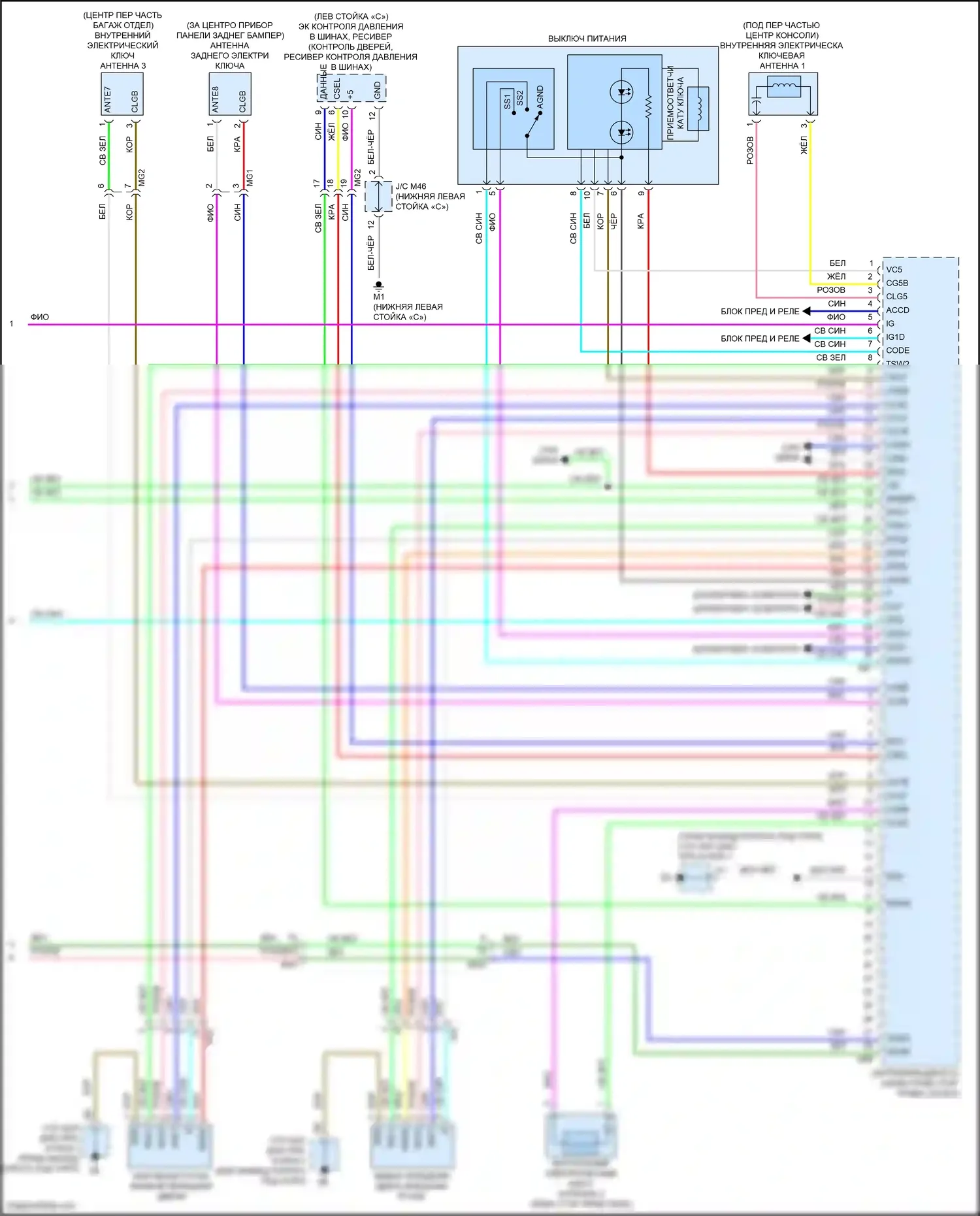 Prius C Toyota I рестайлинг (2014-2020): Электросхема центрального замка, с интеллектуальной системой ключей (4 из 4) 