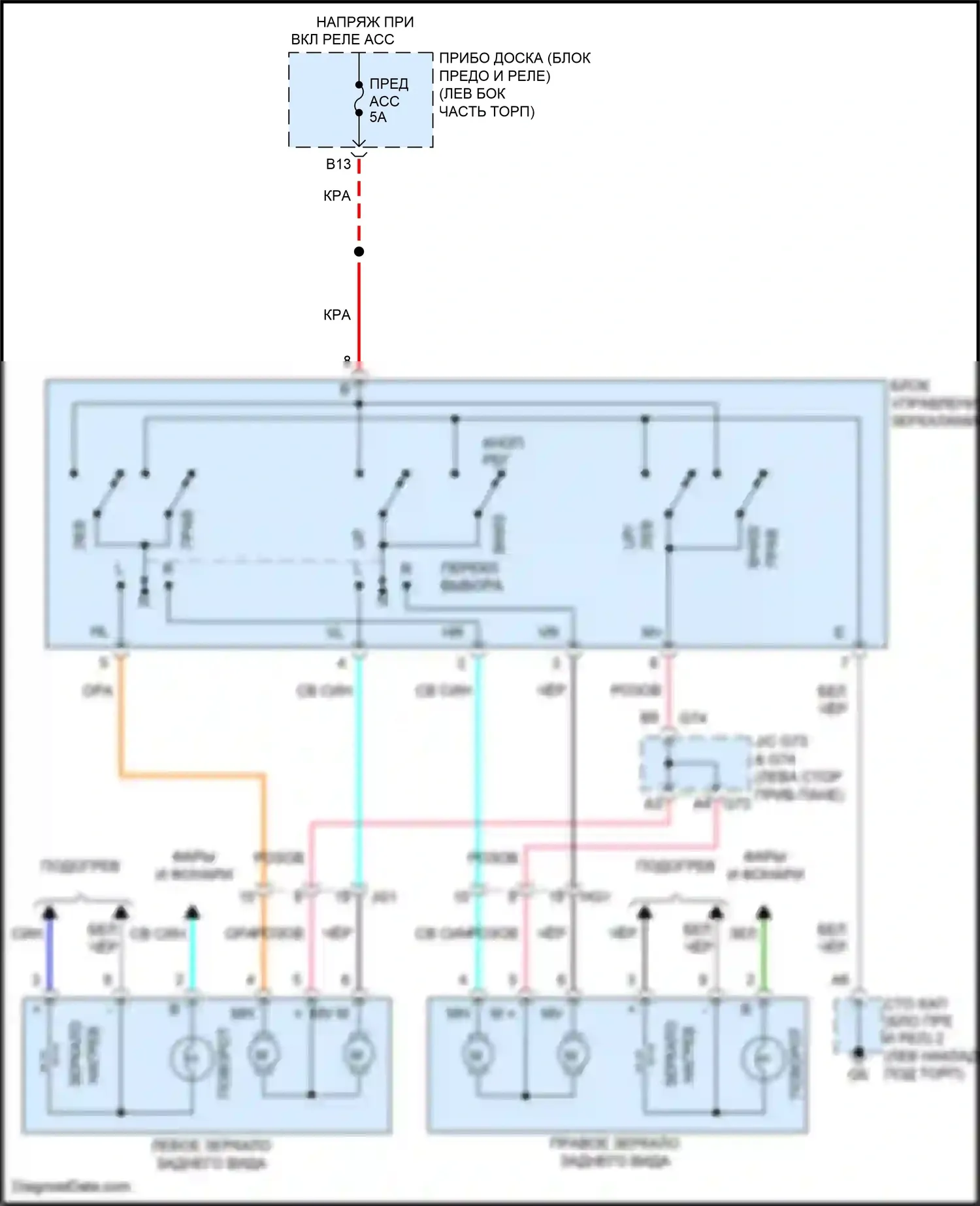 Prius C Toyota I рестайлинг (2014-2020): Электросхема управления зеркалами заднего вида 