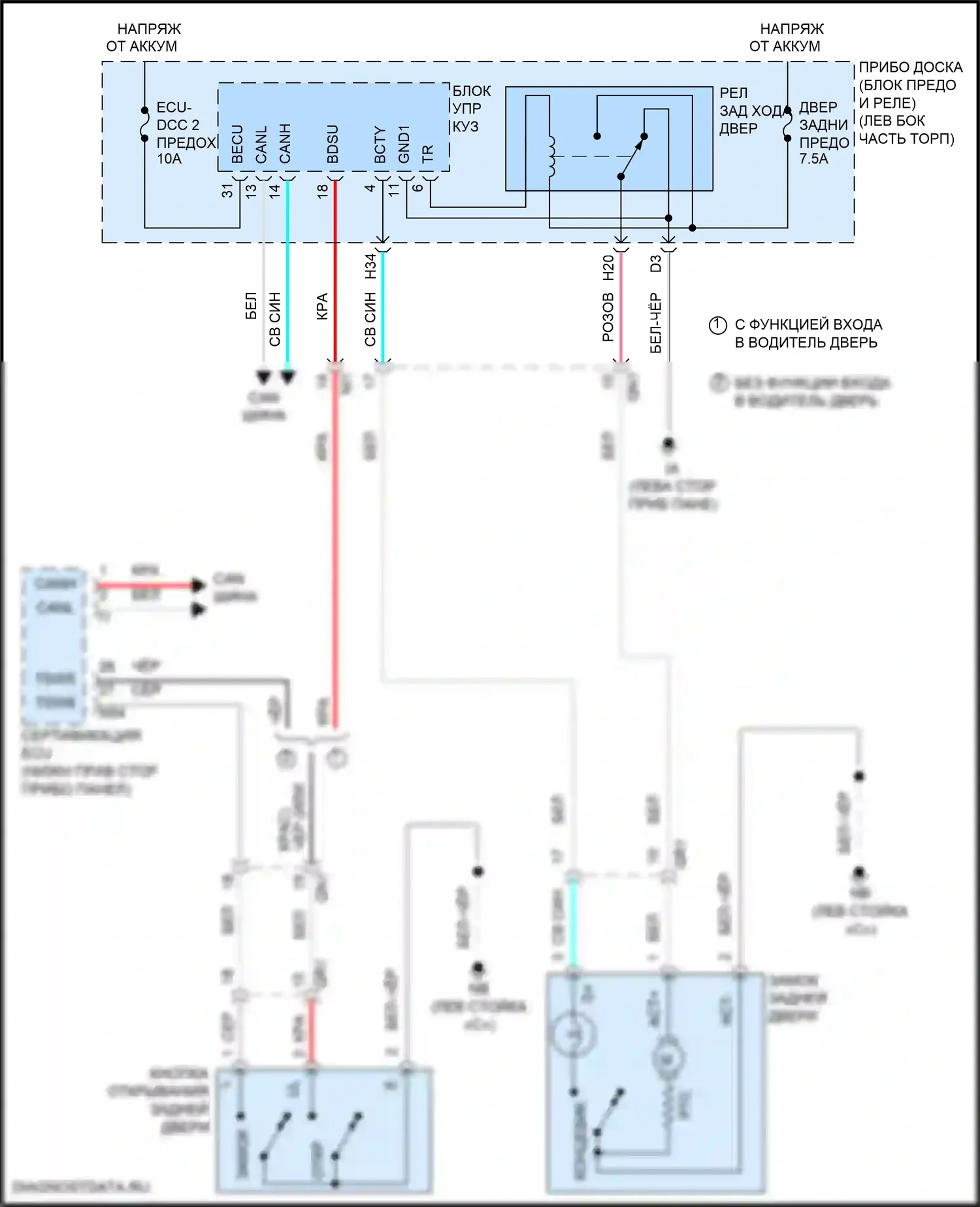 Prius PHV Toyota IV (2017-2024): Электросхема устройства открывания задней двери 