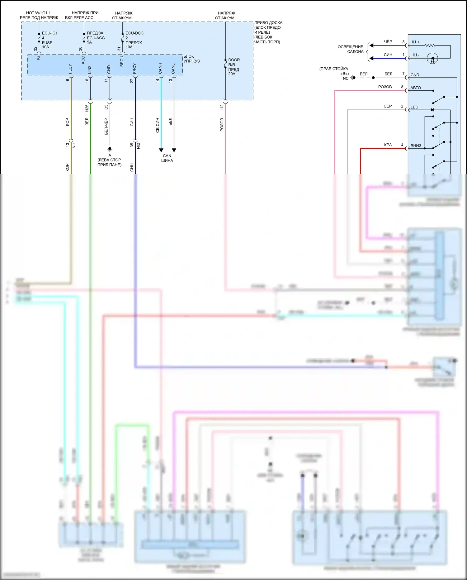 Prius PHV Toyota IV (2017-2024): Электросхема стеклоподъемников (2 из 2) 
