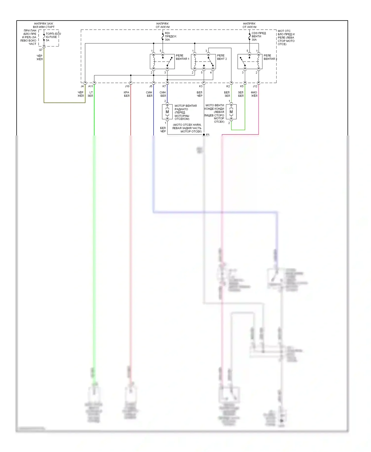 Prius Toyota I рестайлинг (2000-2003): Электросхема вентилятора охлаждения 