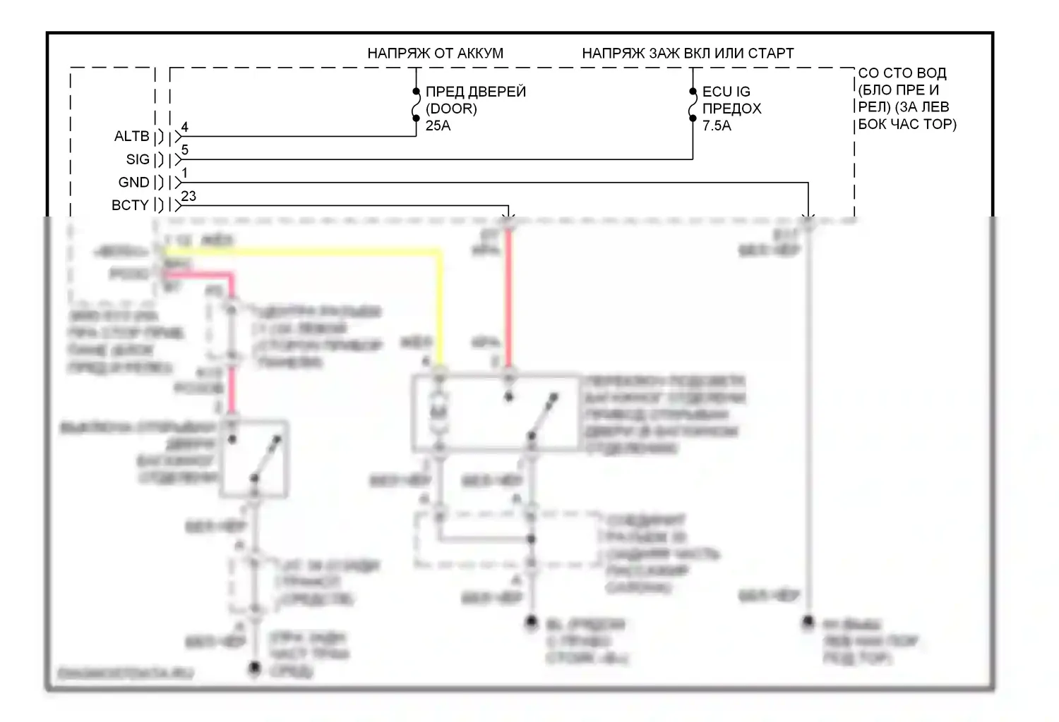 Prius Toyota II рестайлинг (2005-2011): Электросхема багажника, двери багажника, лючка топливного бака 