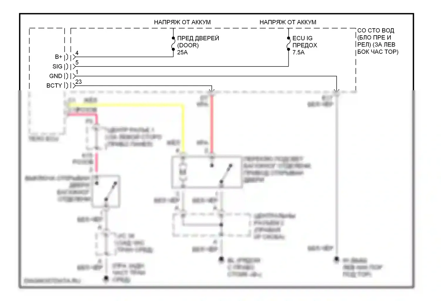 Prius Toyota II (2003-2005): Электросхема багажника, двери багажника, лючка топливного бака 