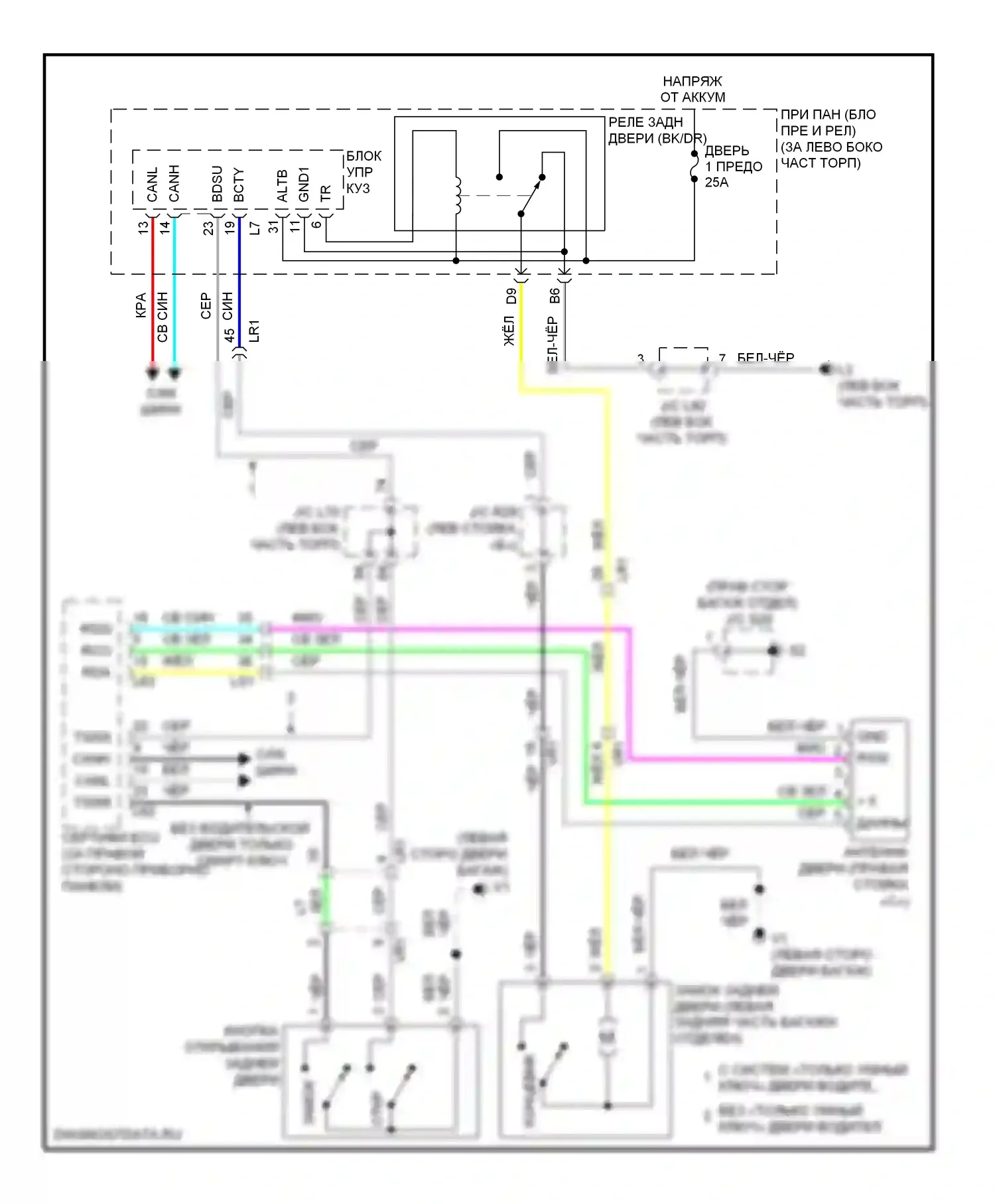 Prius Toyota III рестайлинг (2011-2015): Электросхема устройства открывания задней двери 