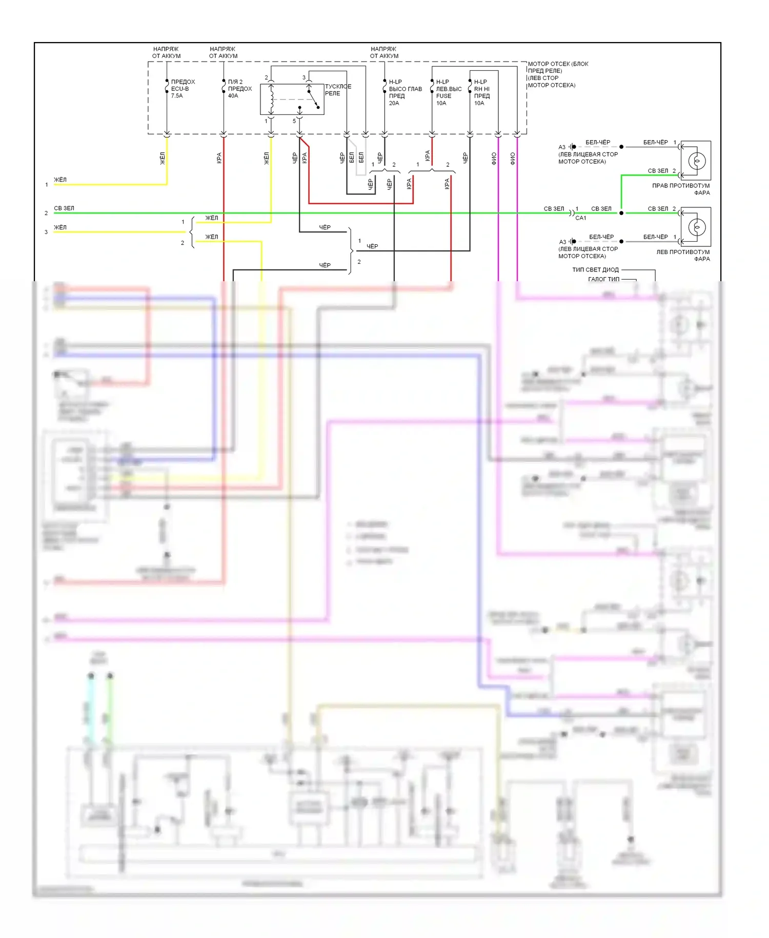 Prius Toyota III рестайлинг (2011-2015): Электросхема фар и противотуманных фар (2 из 2) 