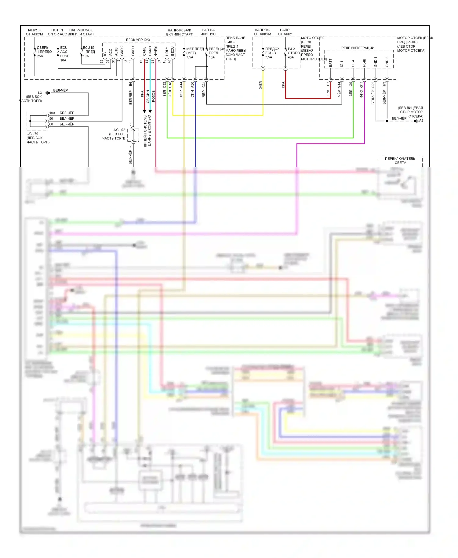 Prius Toyota III рестайлинг (2011-2015): Электросхема регулировки дальнего света фары 