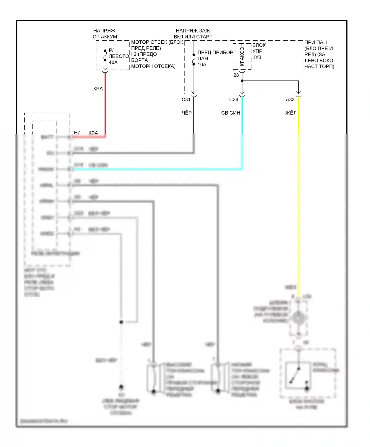 Prius Toyota III рестайлинг (2011-2015): Электросхема клаксона 