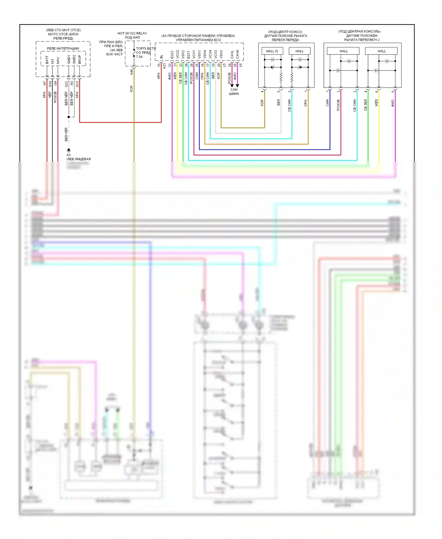 Prius Toyota III рестайлинг (2011-2015): Электросхема навигации, с типом приемника магнитолы и дисплея (2 из 3) 