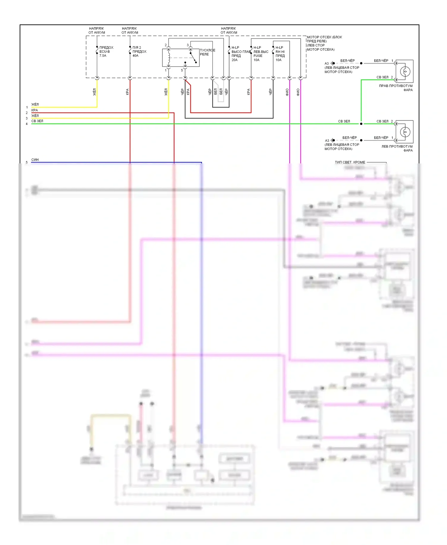 Prius Toyota III (2009-2011): Электросхема фар и противотуманных фар, без дрели (2 из 2) 