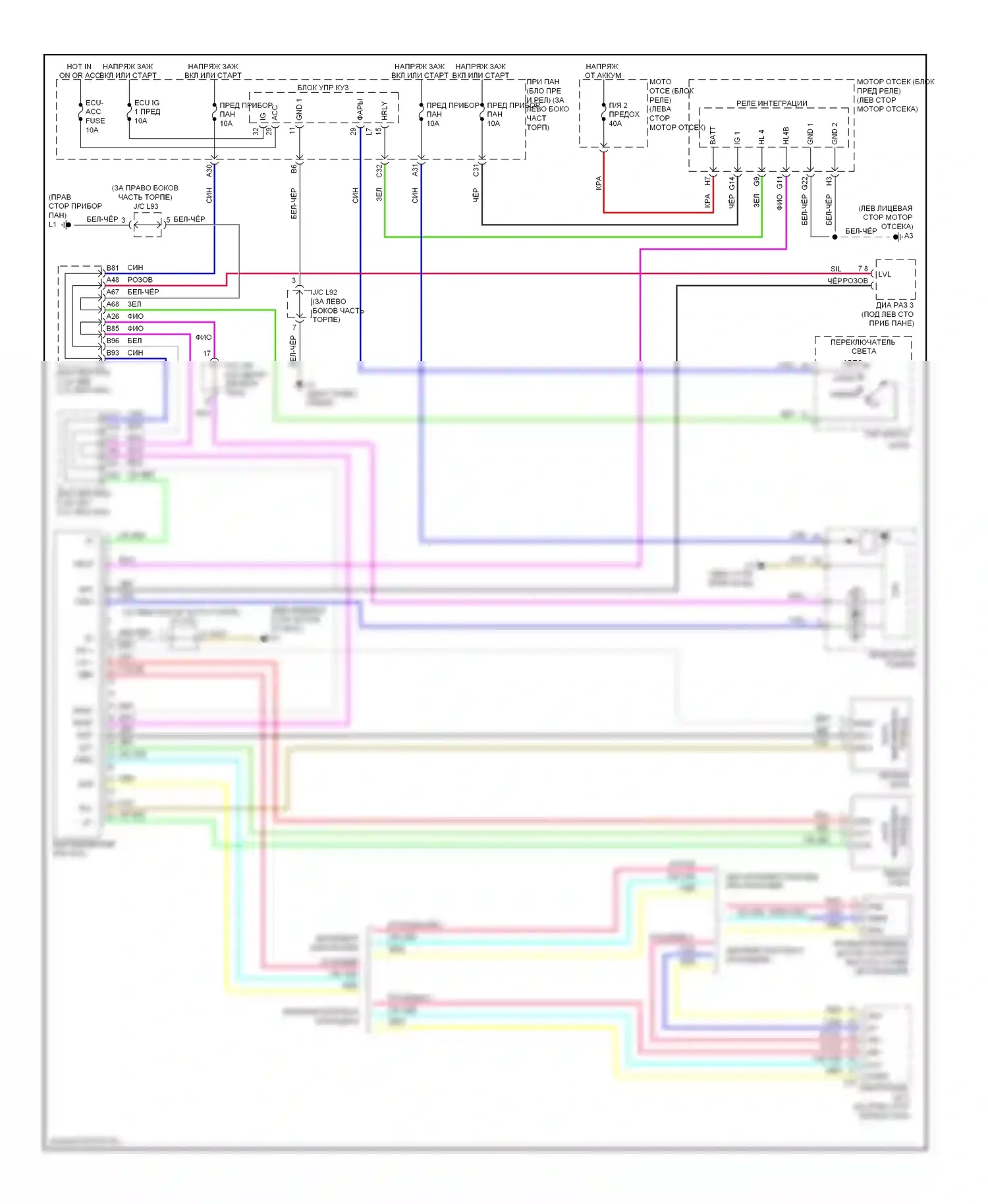 Prius Toyota III (2009-2011): Электросхема регулировки дальнего света фары 