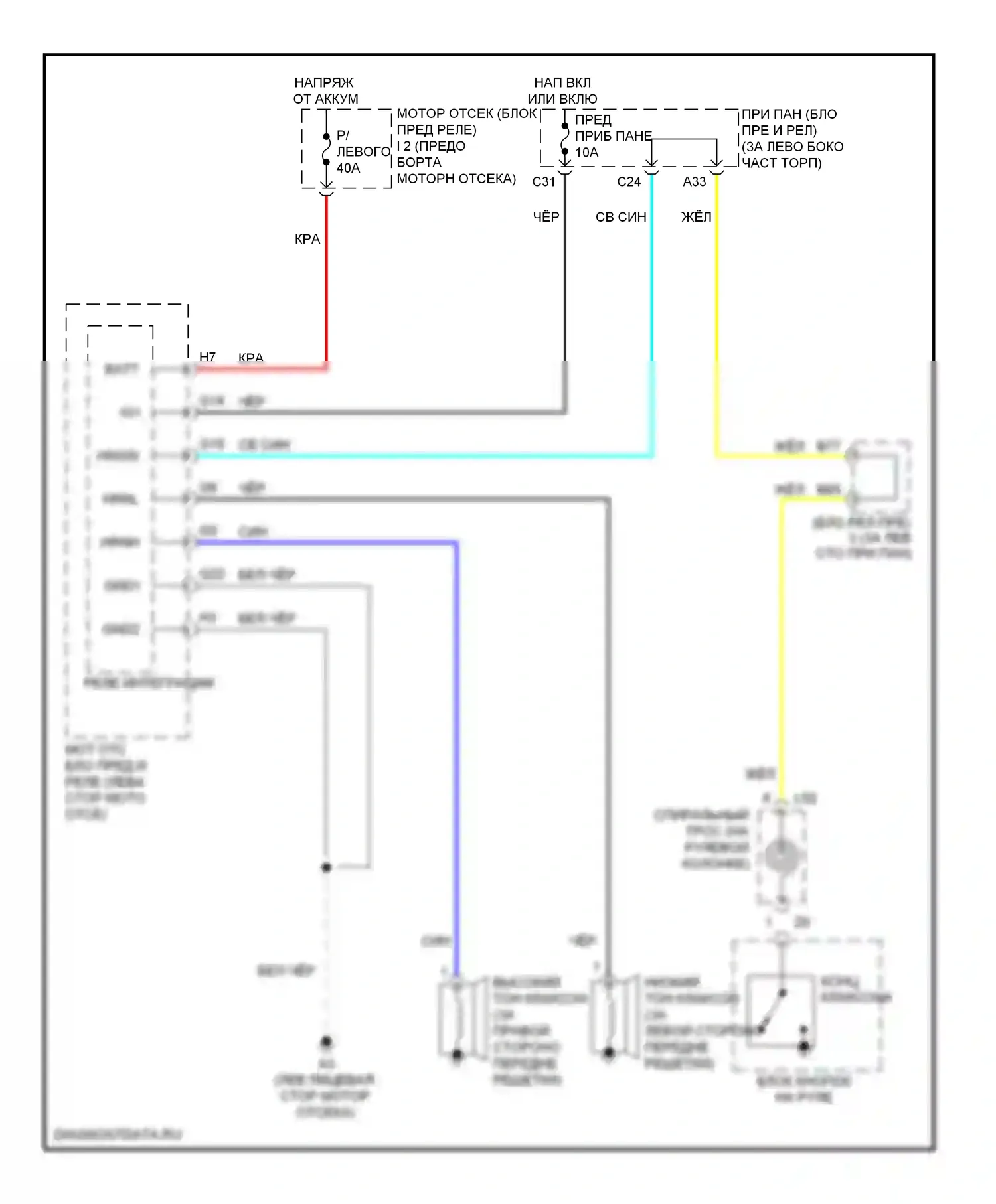 Prius Toyota III (2009-2011): Электросхема клаксона 