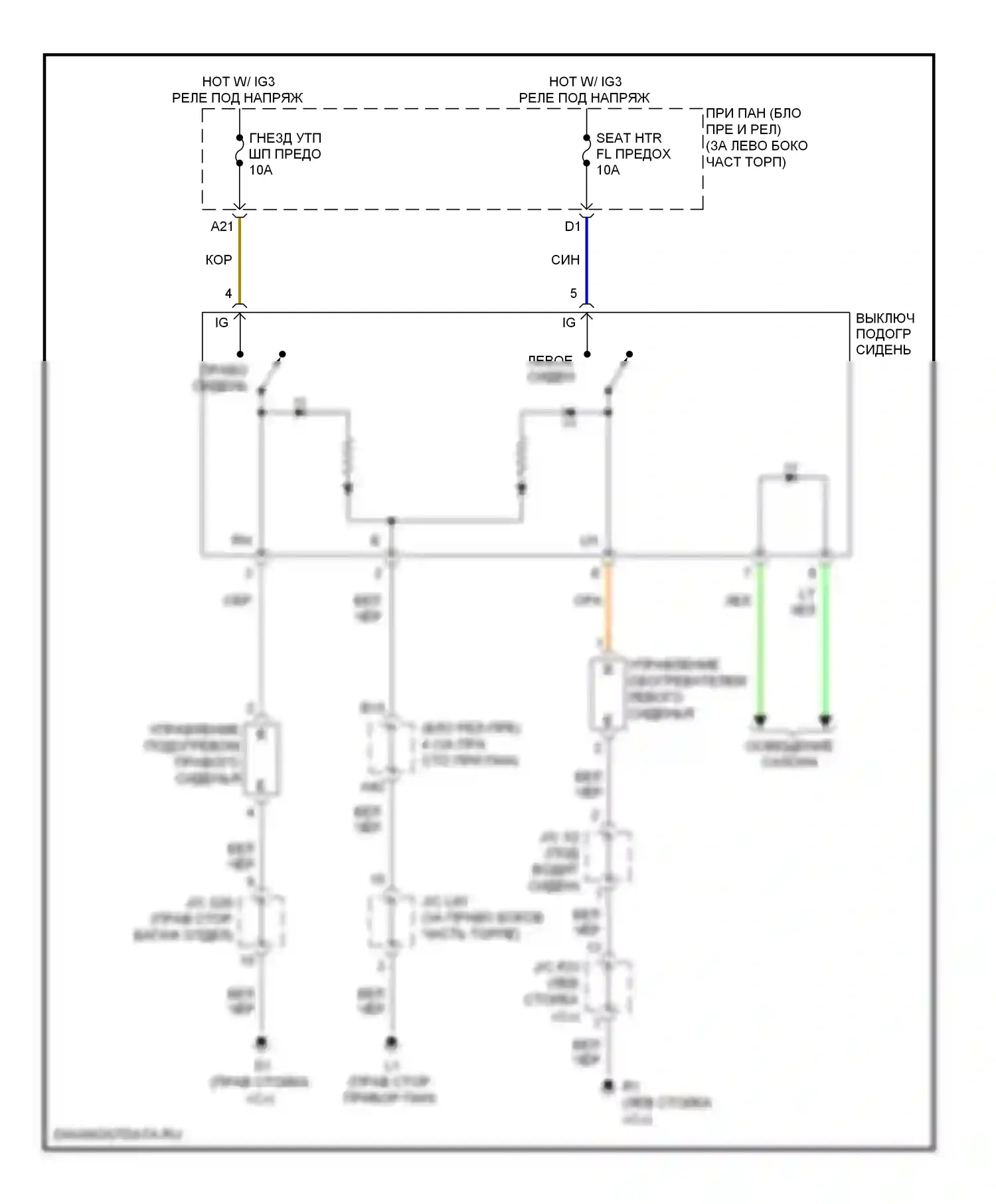Prius Toyota III (2009-2011): Электросхема обогреваемых сидений 
