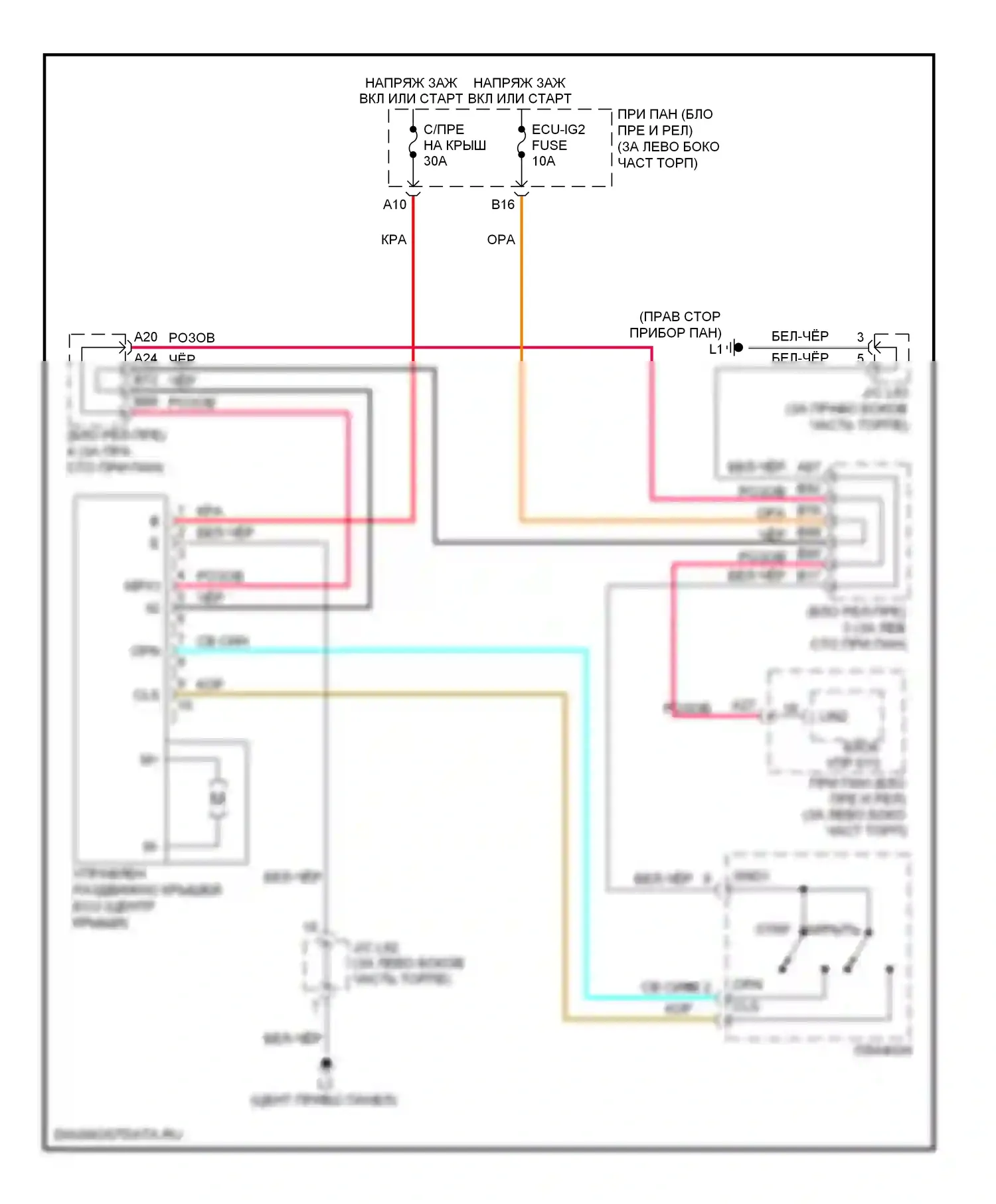 Prius Toyota III (2009-2011): Электросхема складной крыши/люка 